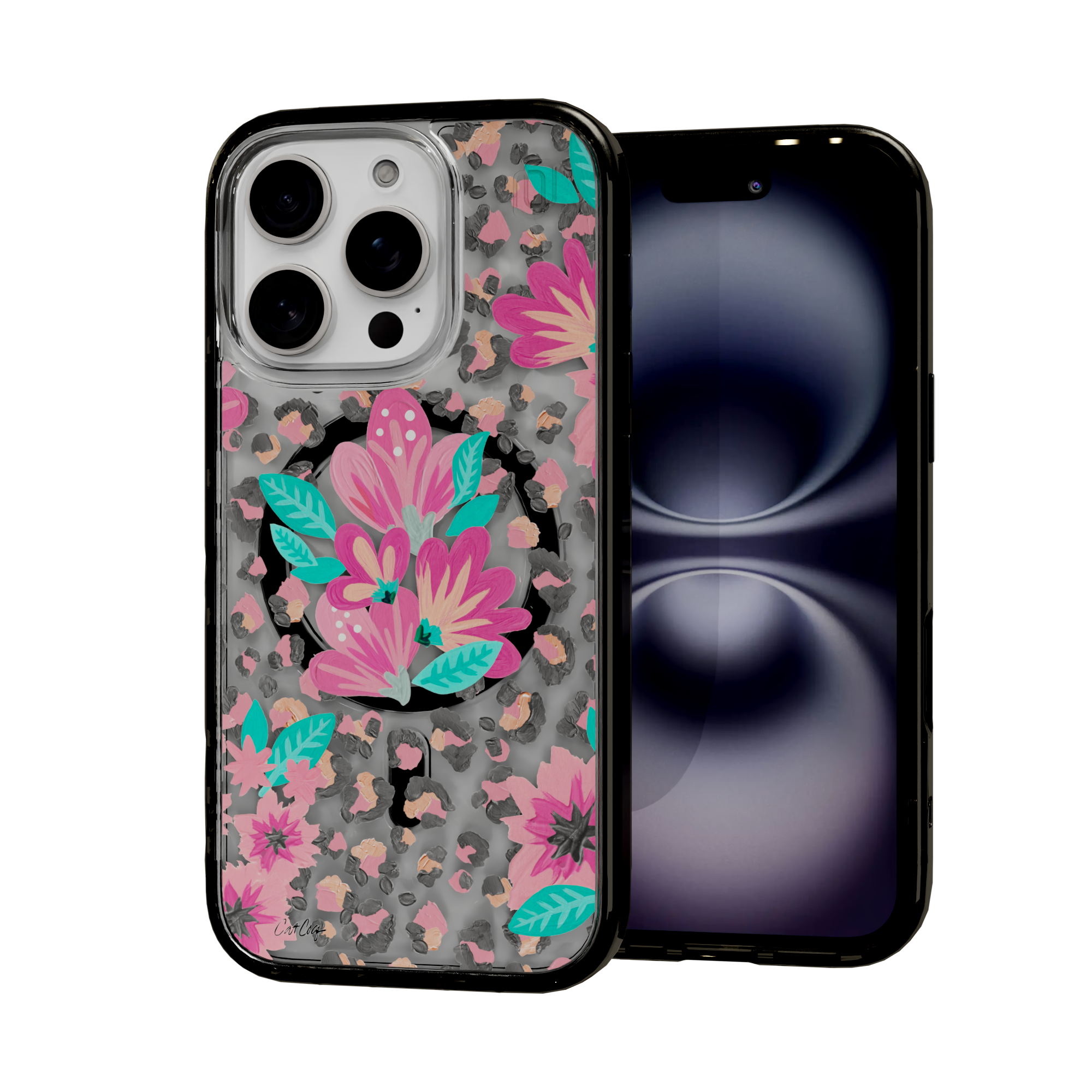 Floral Leopard by CatCoq | iPhone 16 Series |  MagSafe® Case iPhone 16 Pro / Onyx Black