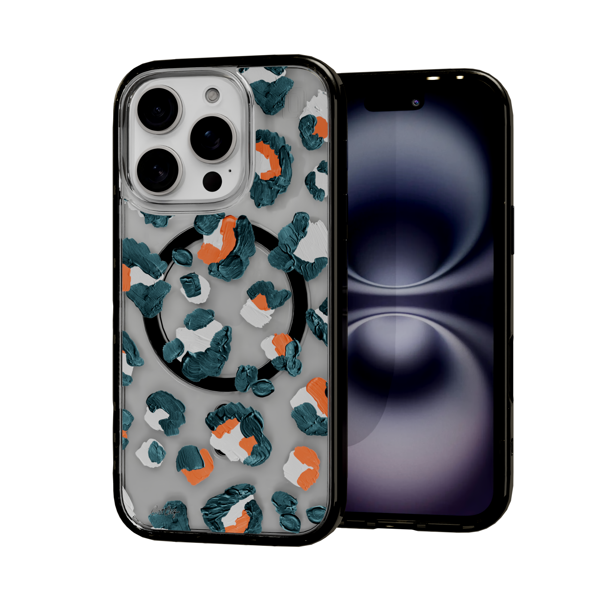 Leopard Turquoise by CatCoq | iPhone 16 Series |  MagSafe® Case iPhone 16 Pro / Onyx Black