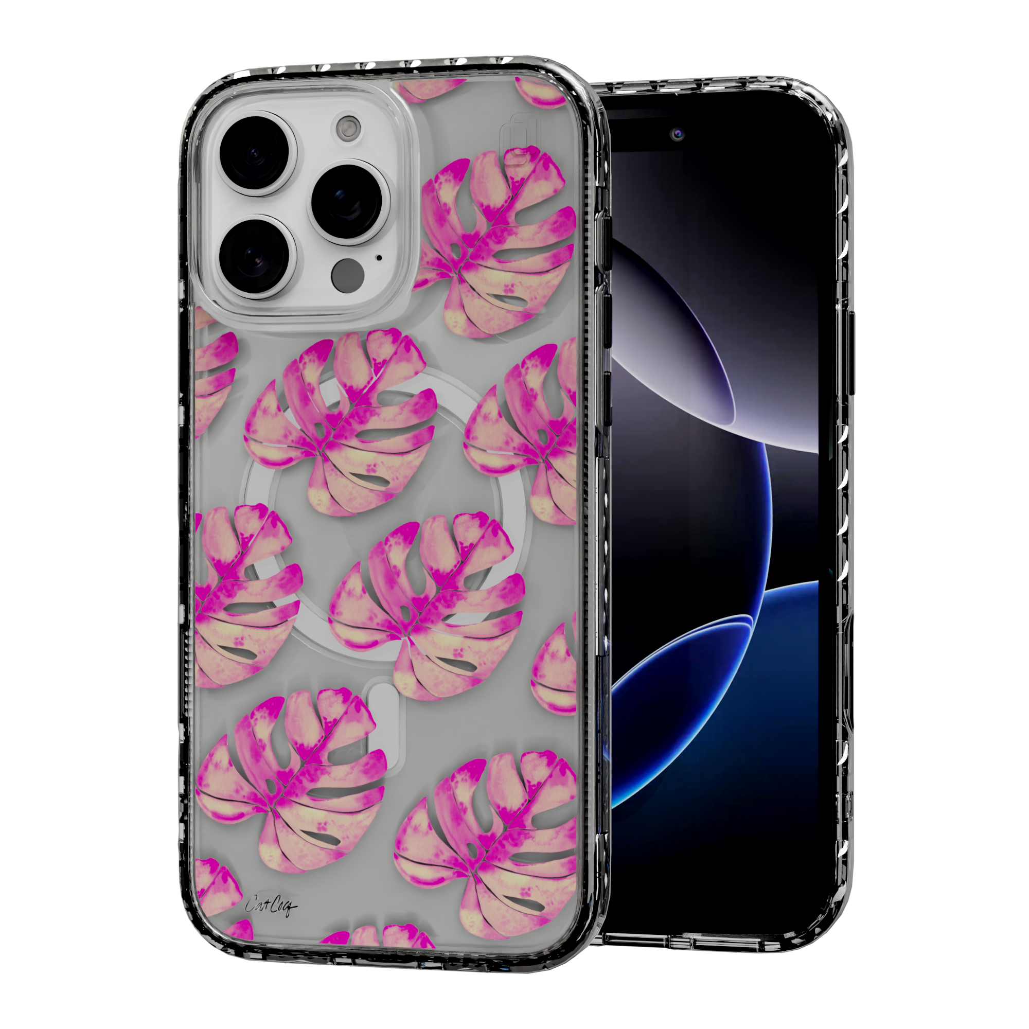 Pink Monstera by CatCoq | iPhone 16 Series |  MagSafe® Case iPhone 16 Pro Max / Crystal Clear