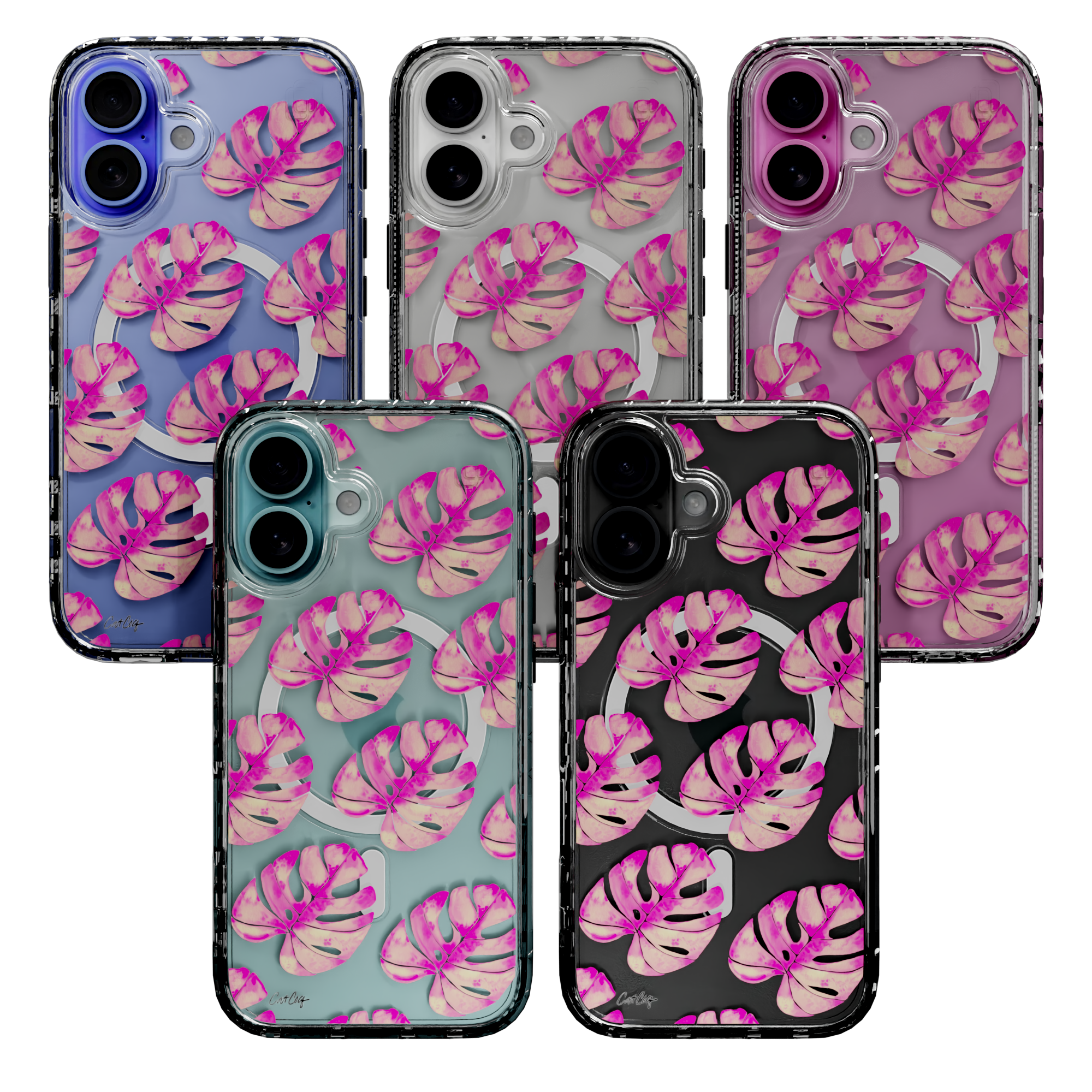 Pink Monstera by CatCoq | iPhone 16 Series |  MagSafe® Case iPhone 16 Pro Max / Crystal Clear