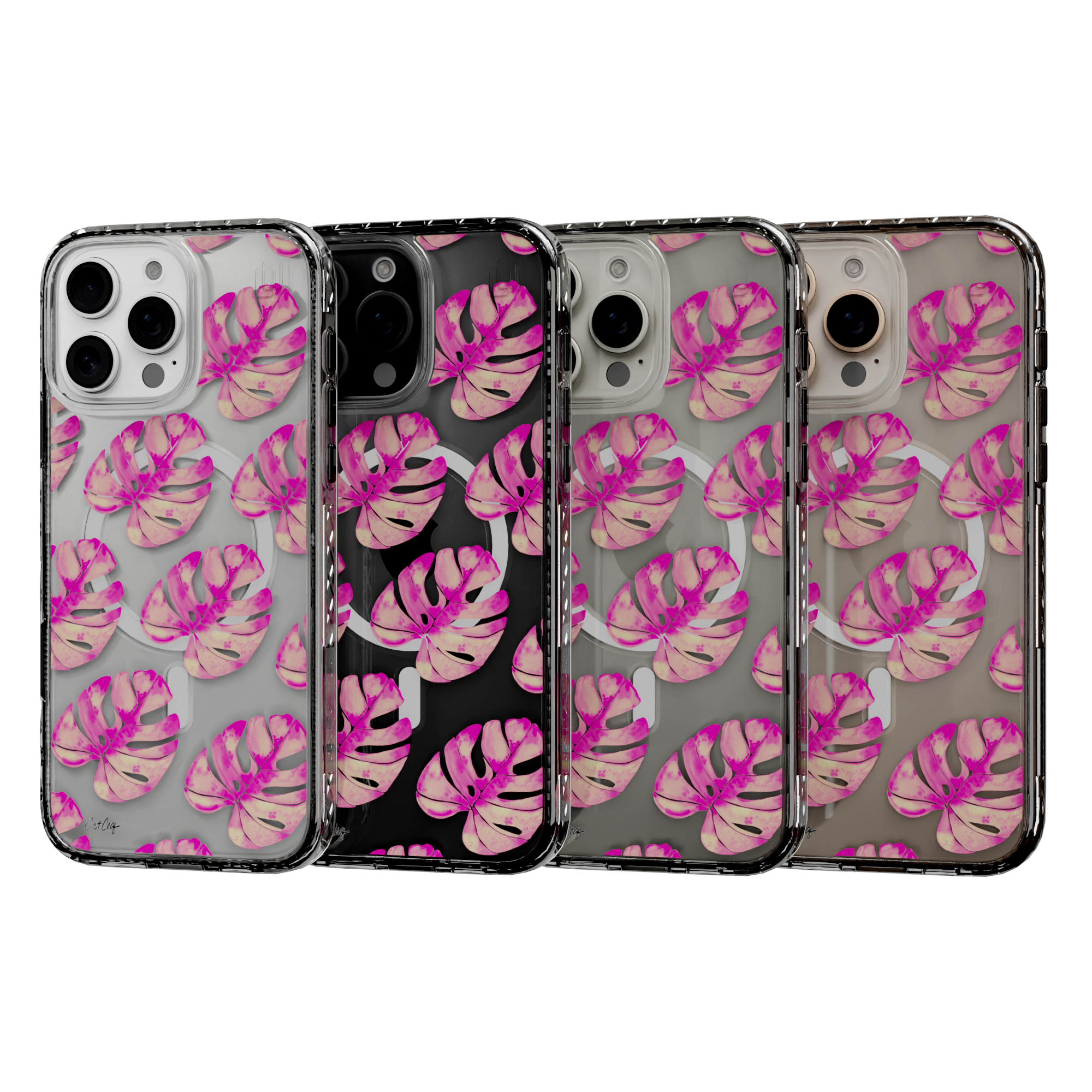 Pink Monstera by CatCoq | iPhone 16 Series |  MagSafe® Case iPhone 16 Pro Max / Crystal Clear