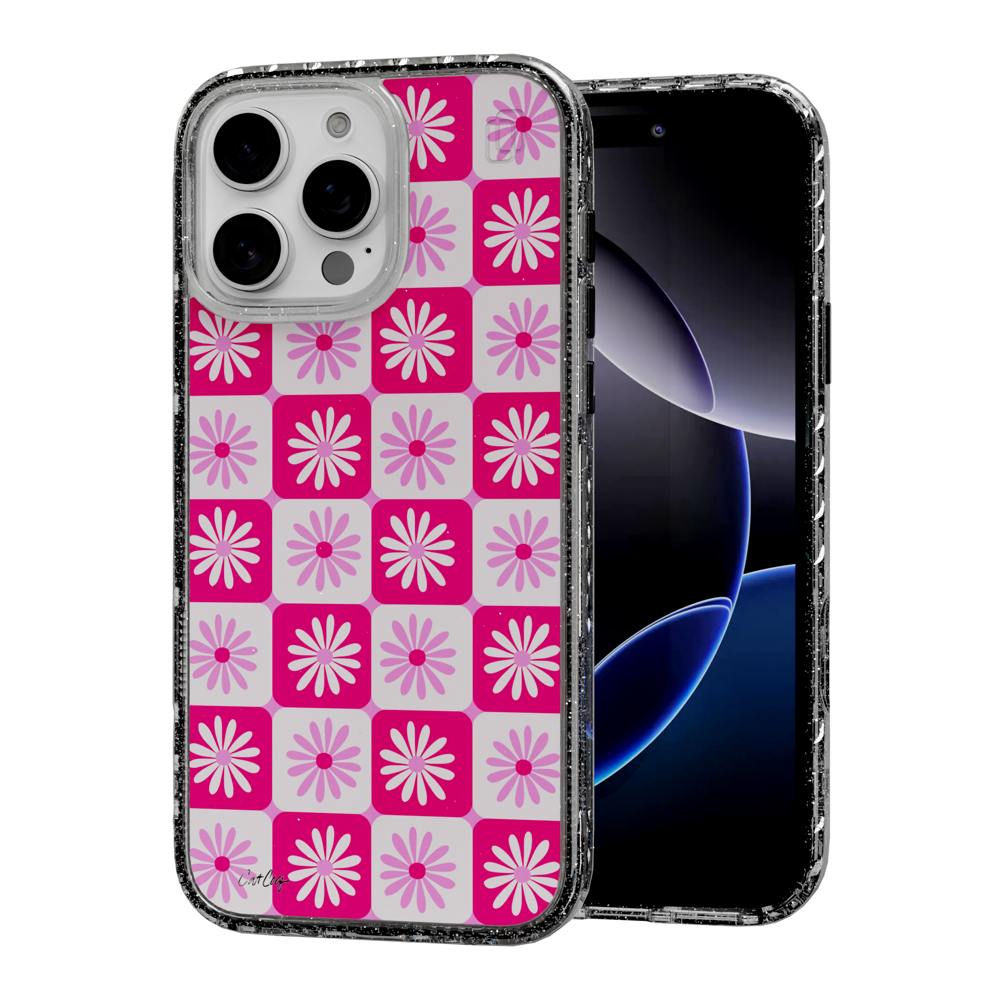 Checkered Daisies by CatCoq | iPhone 16 Series |  MagSafe® Case iPhone 16 Pro Max / Crystal Clear Sparkle