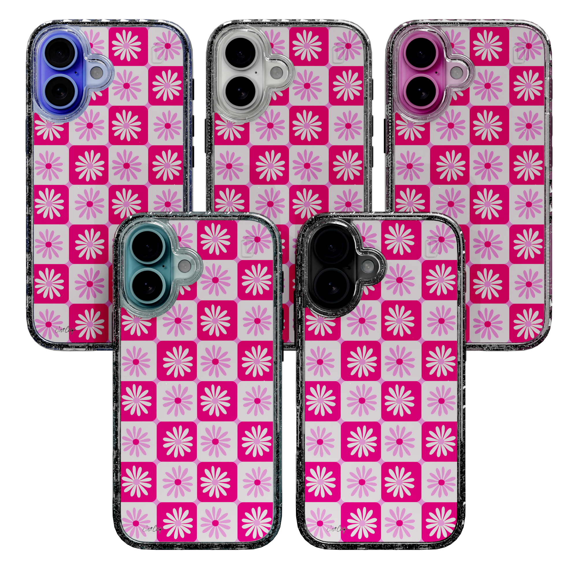 Checkered Daisies by CatCoq | iPhone 16 Series |  MagSafe® Case iPhone 16 Pro Max / Crystal Clear Sparkle