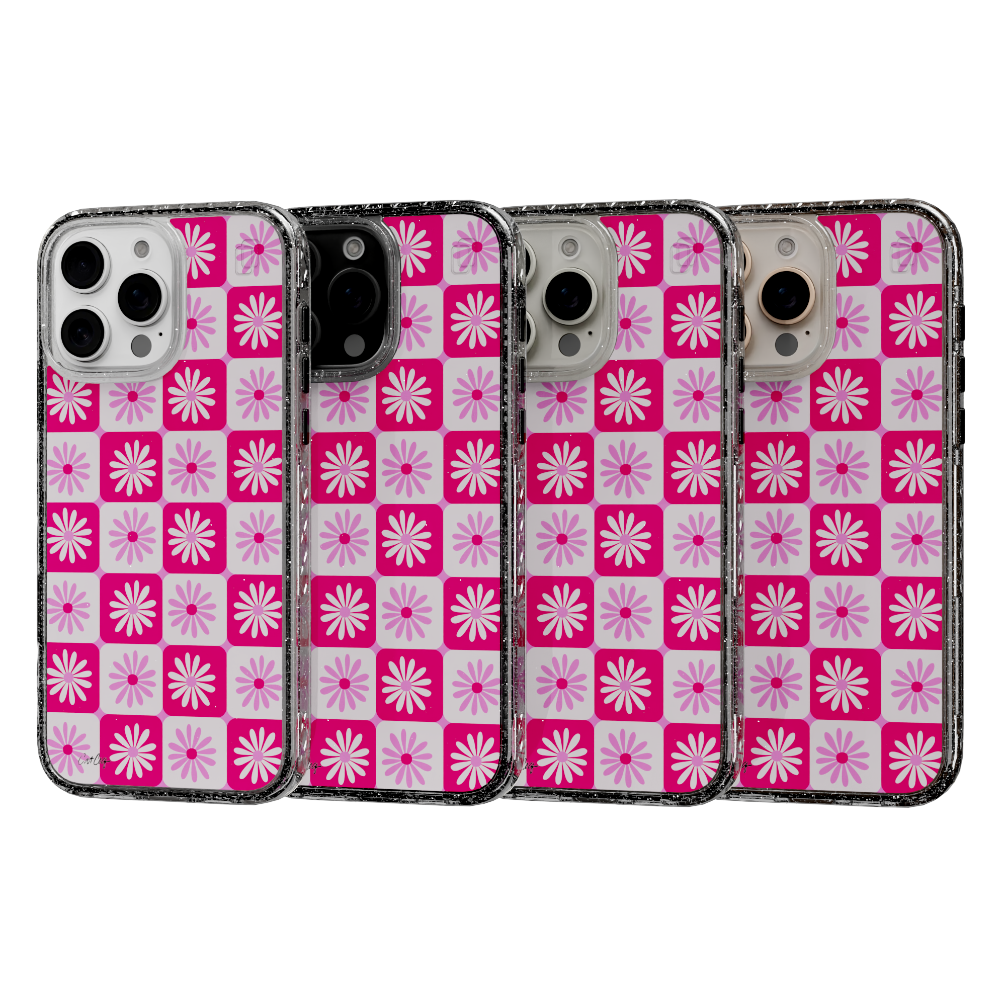 Checkered Daisies by CatCoq | iPhone 16 Series |  MagSafe® Case iPhone 16 Pro Max / Crystal Clear Sparkle