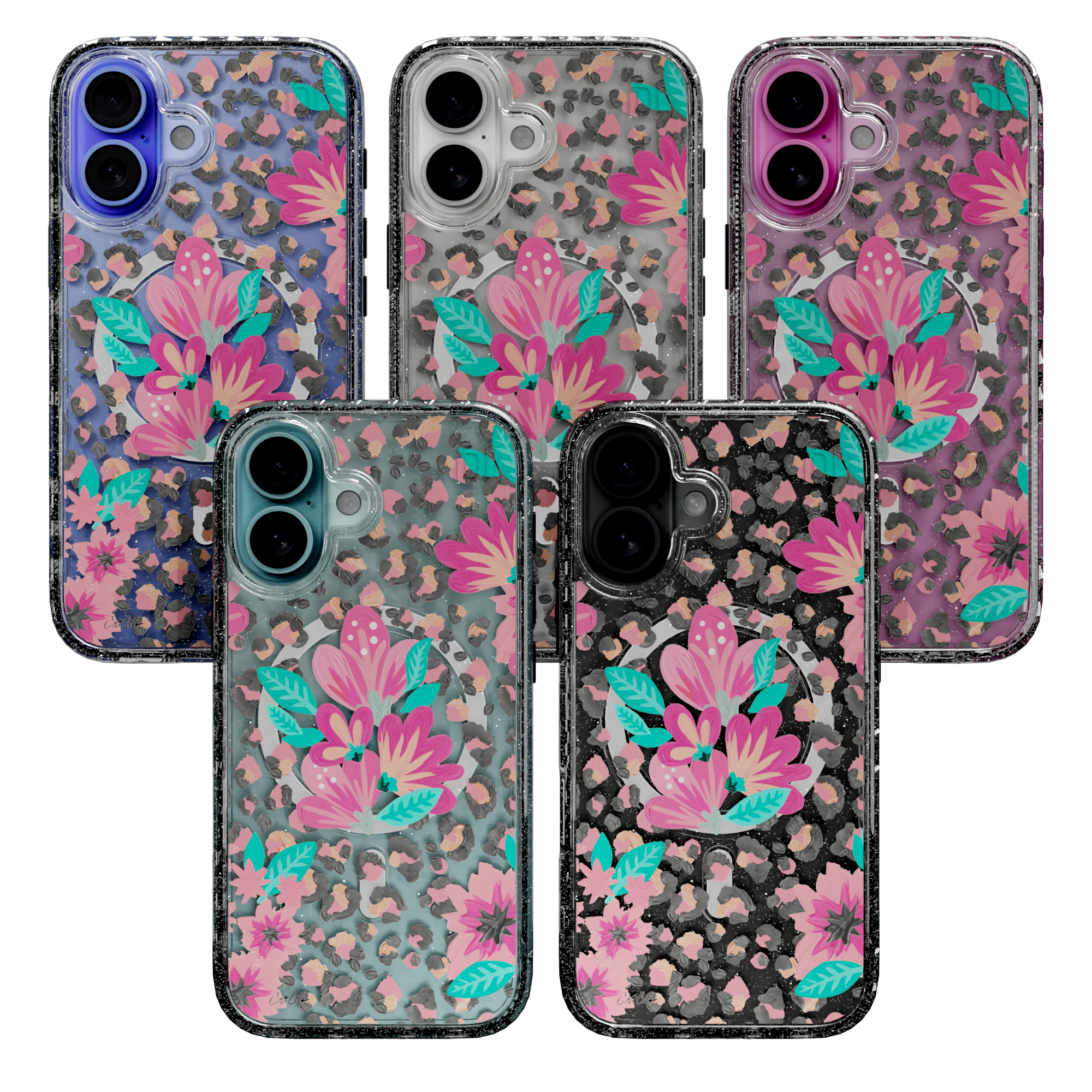 Floral Leopard by CatCoq | iPhone 16 Series |  MagSafe® Case iPhone 16 Pro Max / Crystal Clear Sparkle