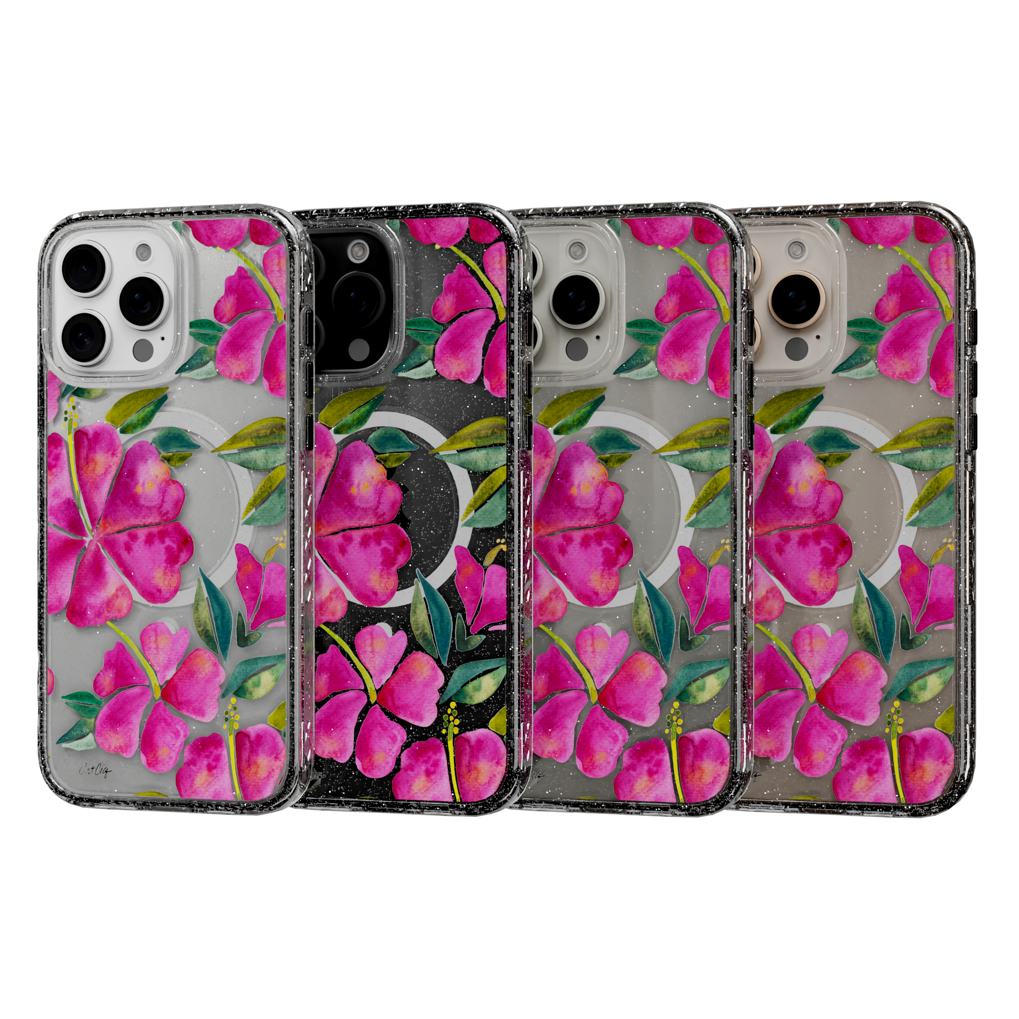 Hibiscus Bloom by CatCoq | iPhone 16 Series |  MagSafe® Case iPhone 16 Pro Max / Crystal Clear Sparkle