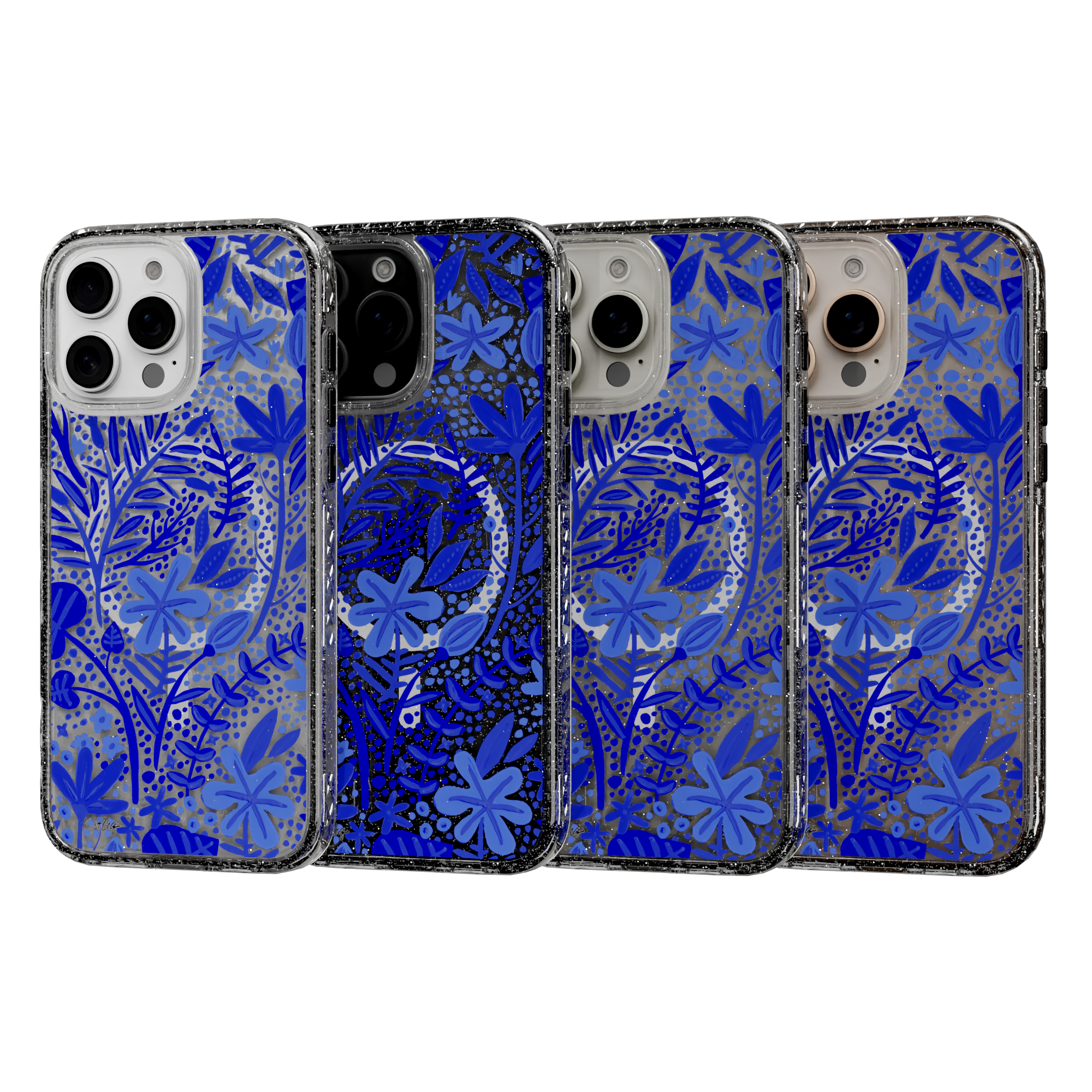 Garden Navy by CatCoq | iPhone 16 Series |  MagSafe® Case iPhone 16 Pro Max / Crystal Clear Sparkle