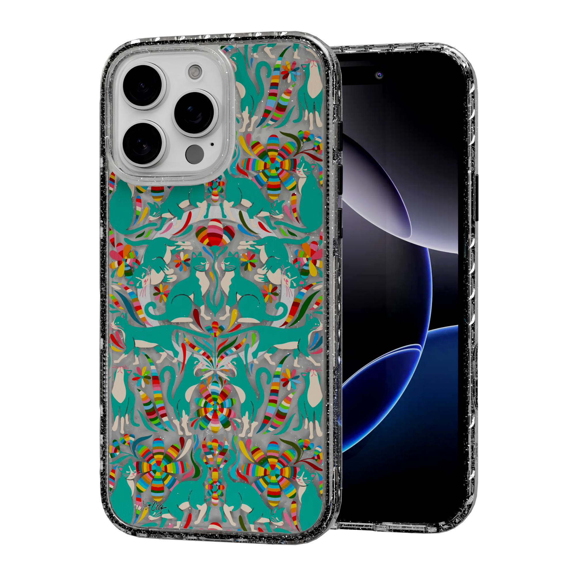 Otomi Cats by CatCoq | iPhone 16 Series |  MagSafe® Case iPhone 16 Pro Max / Crystal Clear Sparkle