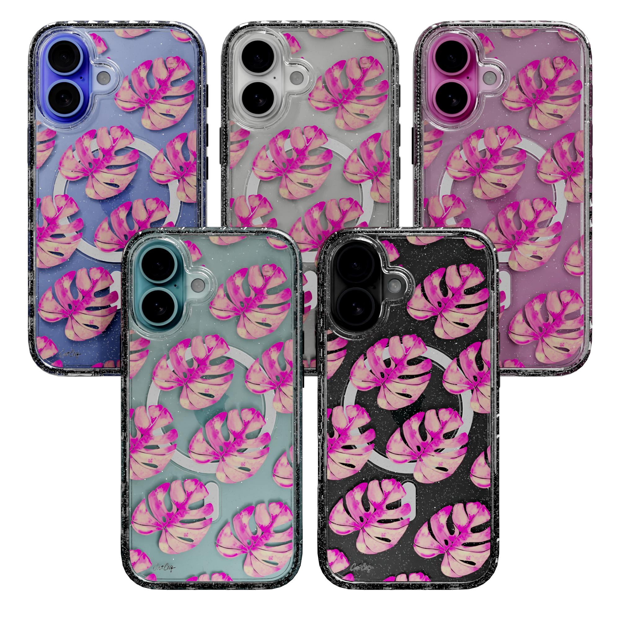 Pink Monstera by CatCoq | iPhone 16 Series |  MagSafe® Case iPhone 16 Pro Max / Crystal Clear Sparkle