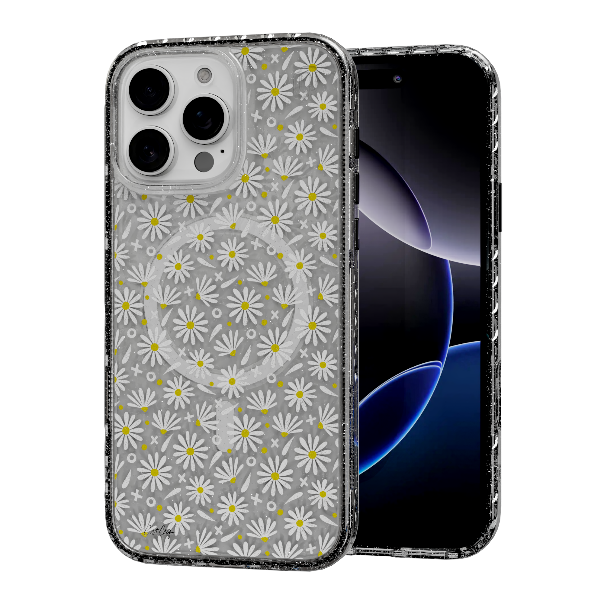 White Daisies by CatCoq | iPhone 16 Series |  MagSafe® Case iPhone 16 Pro Max / Crystal Clear Sparkle