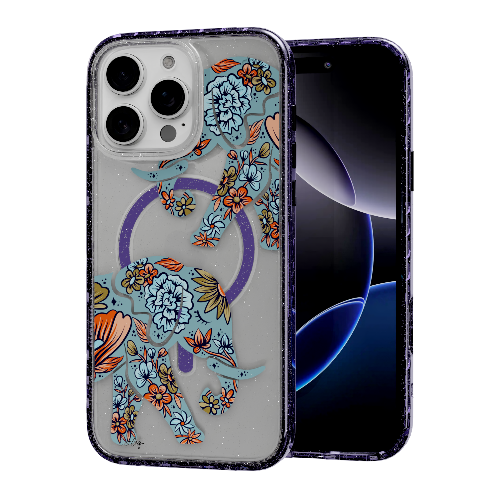 Porcelain Elephant by CatCoq | iPhone 16 Series |  MagSafe® Case iPhone 16 Pro Max / Lilac Purple Sparkle