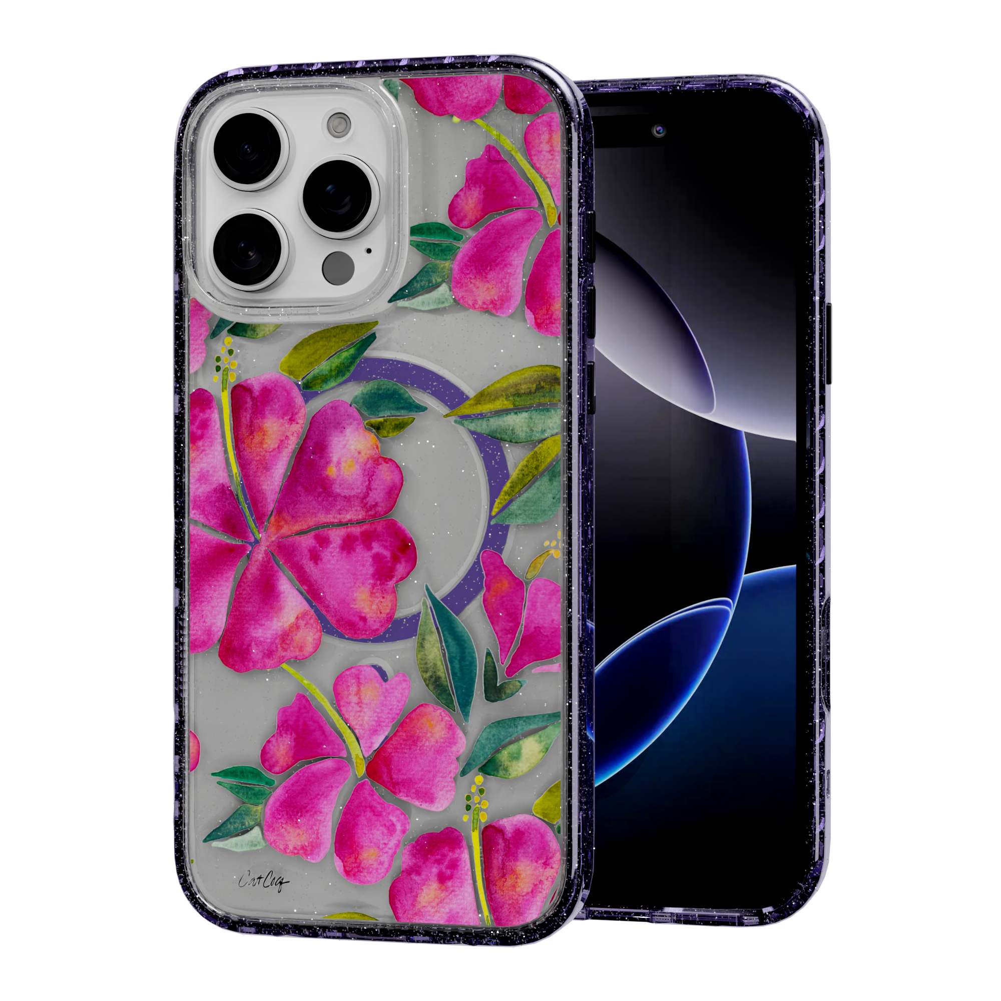 Hibiscus Bloom by CatCoq | iPhone 16 Series |  MagSafe® Case iPhone 16 Pro Max / Lilac Purple Sparkle