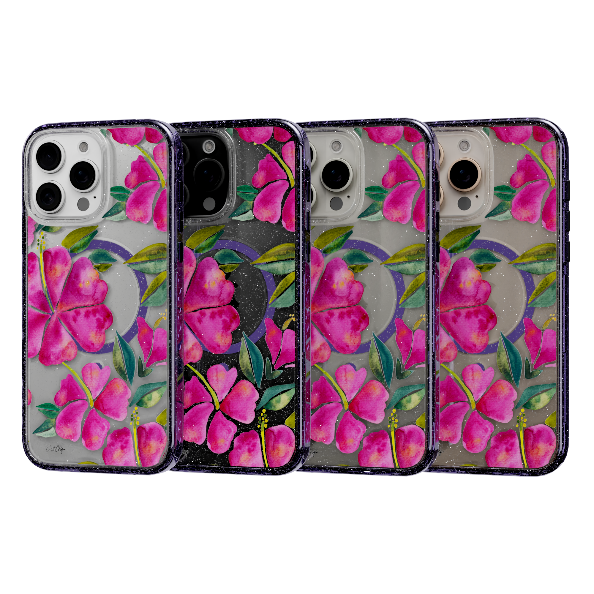 Hibiscus Bloom by CatCoq | iPhone 16 Series |  MagSafe® Case iPhone 16 Pro Max / Lilac Purple Sparkle