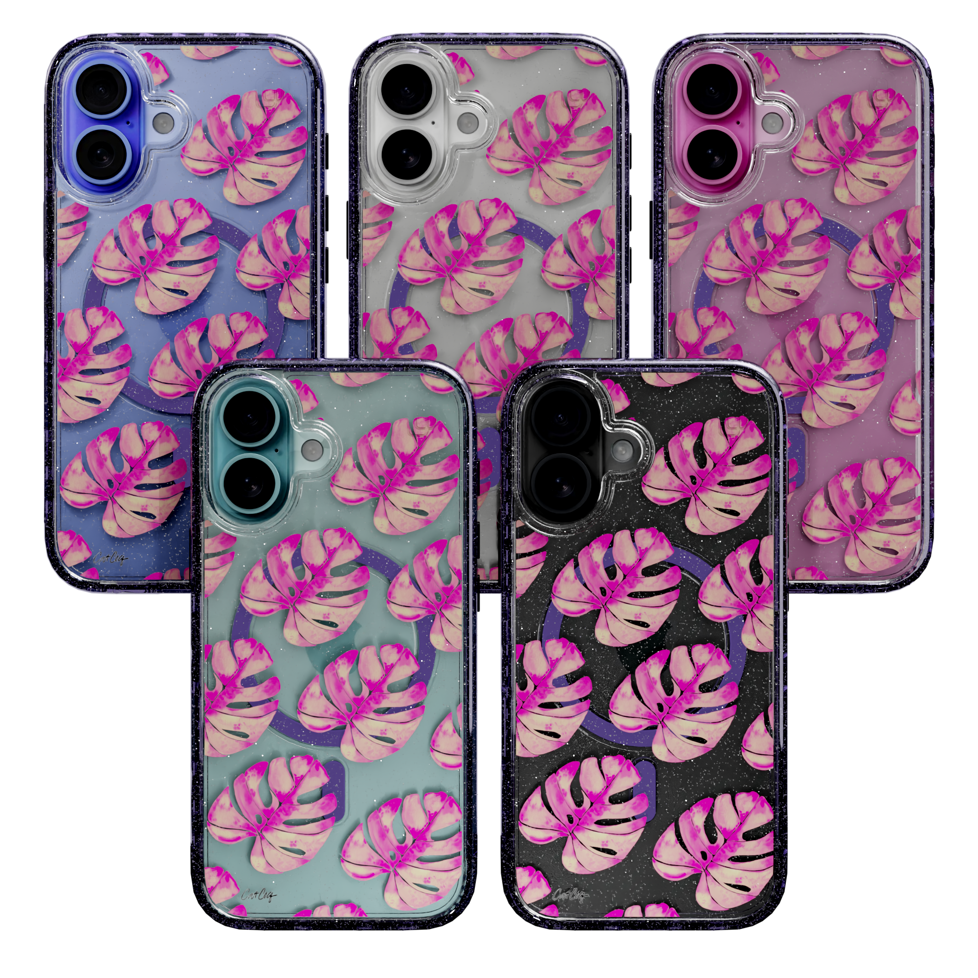 Pink Monstera by CatCoq | iPhone 16 Series |  MagSafe® Case iPhone 16 Pro Max / Lilac Purple Sparkle