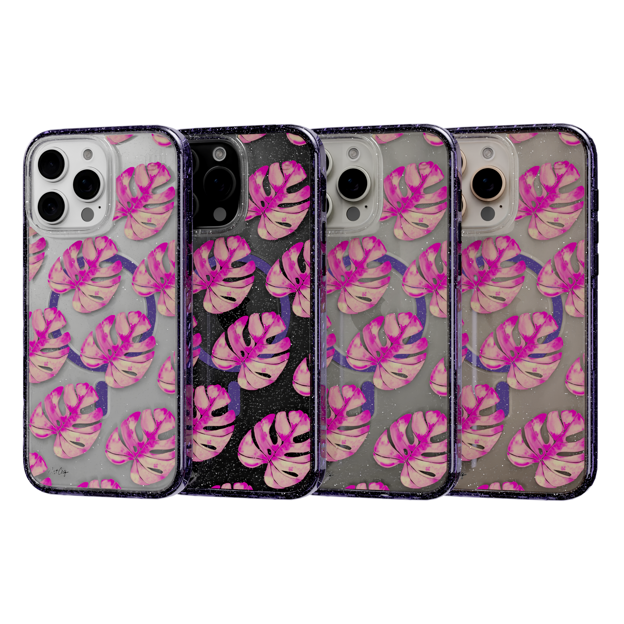 Pink Monstera by CatCoq | iPhone 16 Series |  MagSafe® Case iPhone 16 Pro Max / Lilac Purple Sparkle