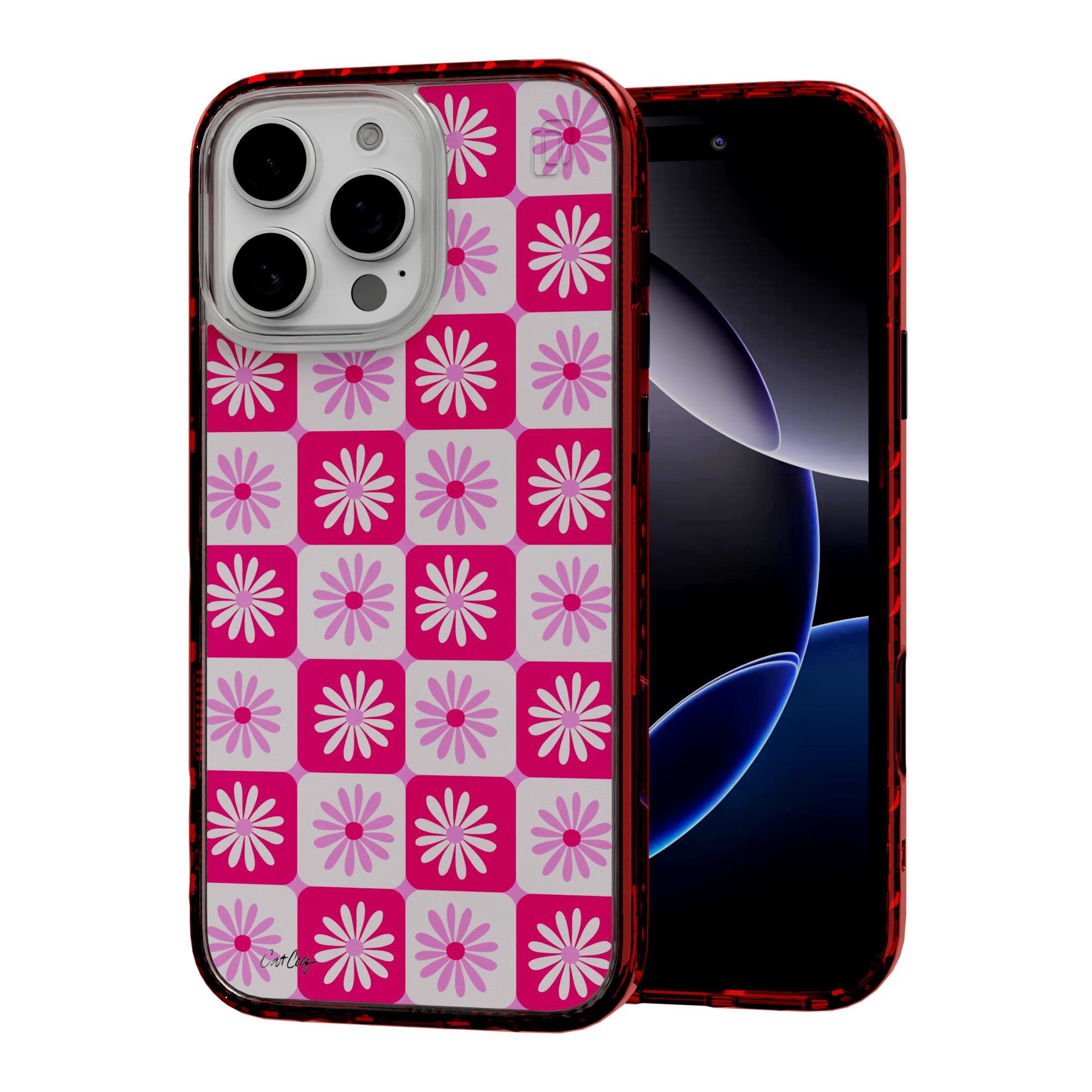 Checkered Daisies by CatCoq | iPhone 16 Series |  MagSafe® Case iPhone 16 Pro Max / Lava Red