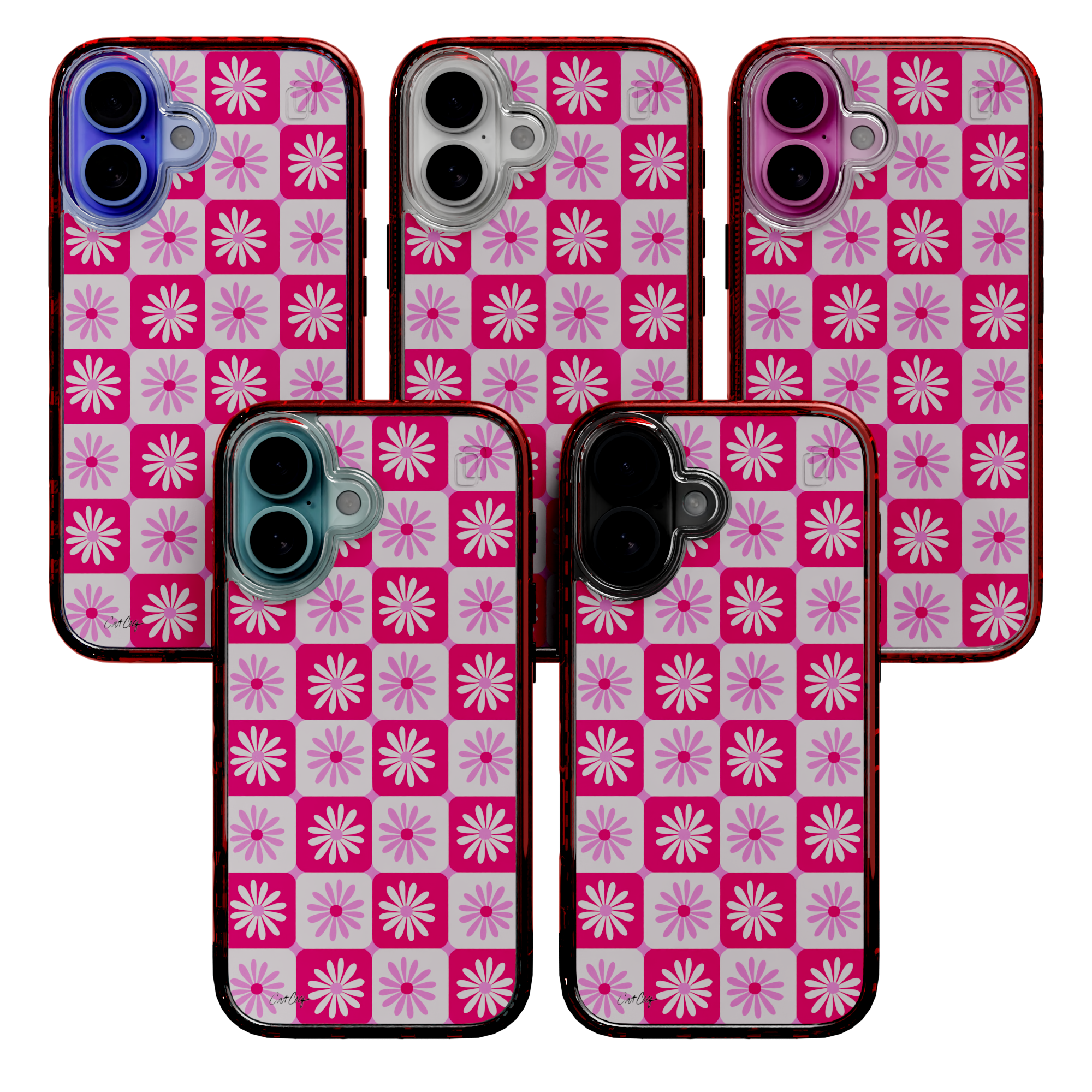 Checkered Daisies by CatCoq | iPhone 16 Series |  MagSafe® Case iPhone 16 Pro Max / Lava Red