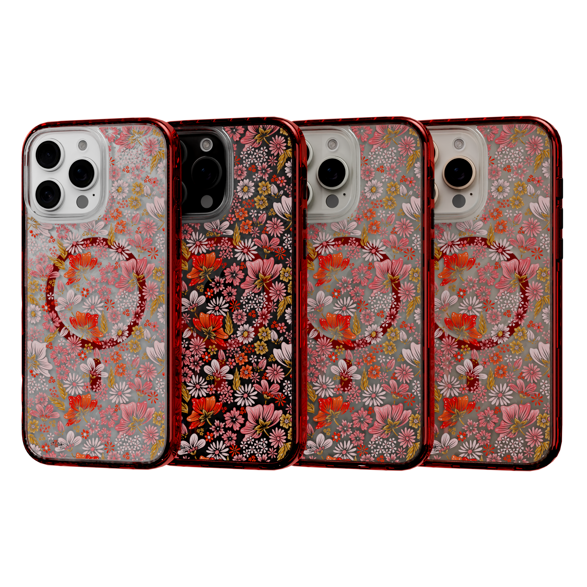 Retro Flower by CatCoq | iPhone 16 Series |  MagSafe® Case iPhone 16 Pro Max / Lava Red