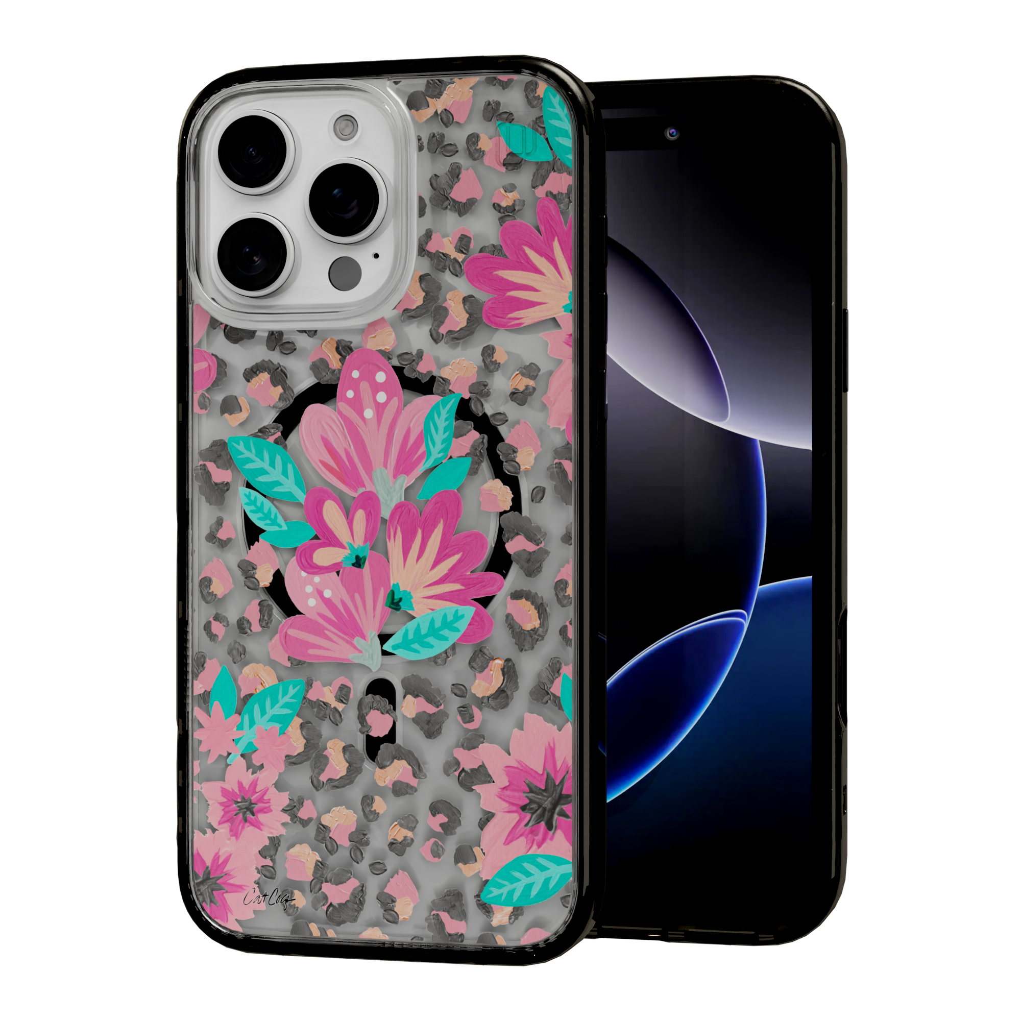 Floral Leopard by CatCoq | iPhone 16 Series |  MagSafe® Case iPhone 16 Pro Max / Onyx Black