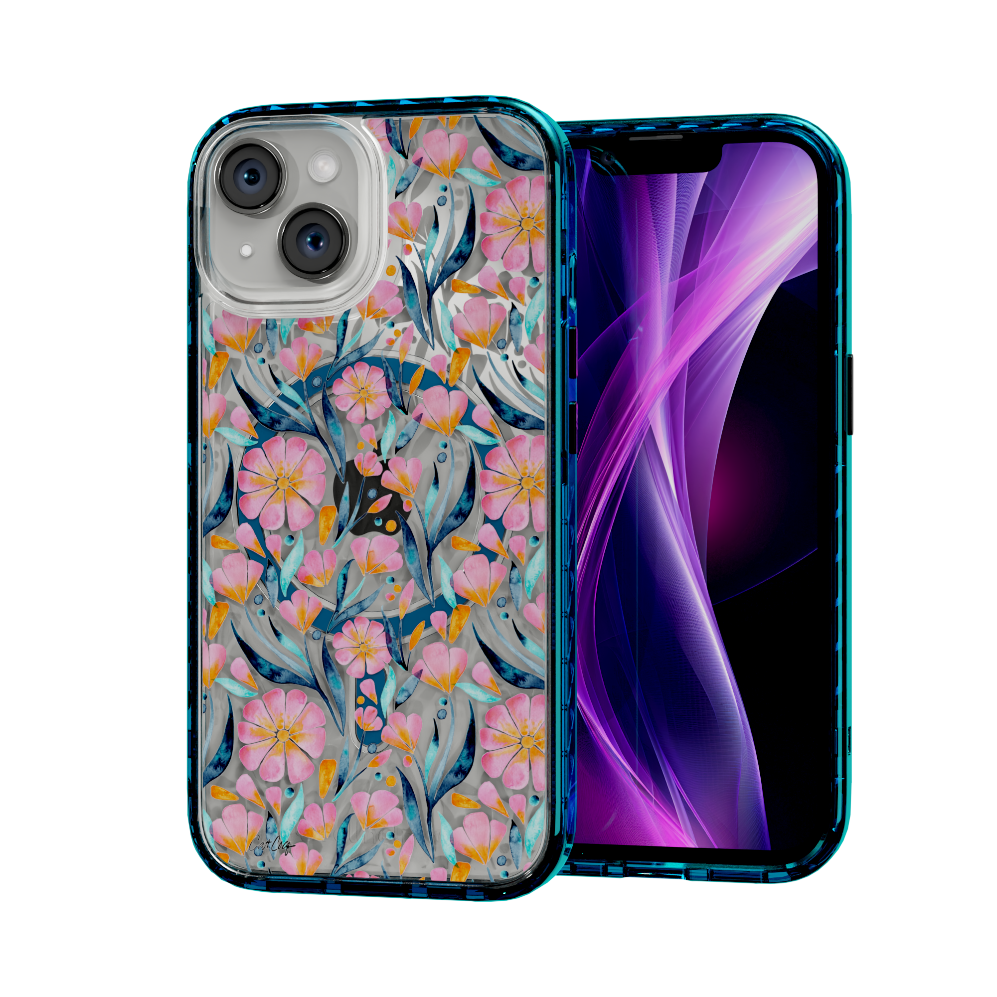 Sweet Florals by CatCoq | iPhone 14 Series |  MagSafe® Case iPhone 14 / Deep Sea Blue