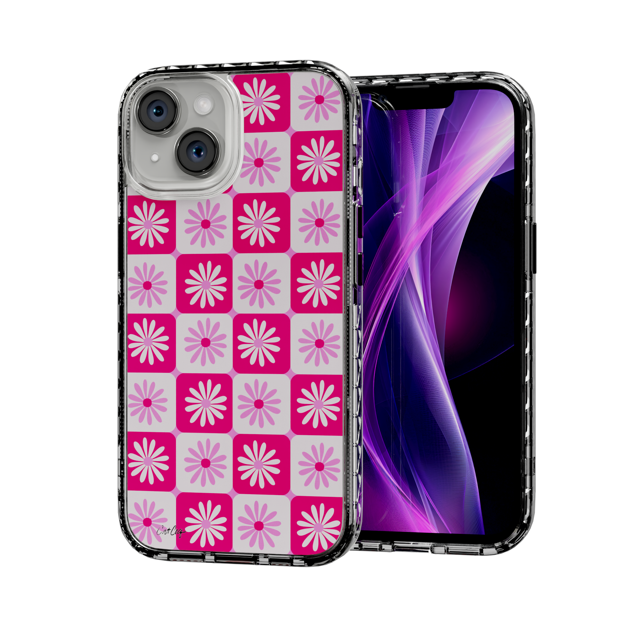 Checkered Daisies by CatCoq | iPhone 14 Series |  MagSafe® Case iPhone 14 / Crystal Clear