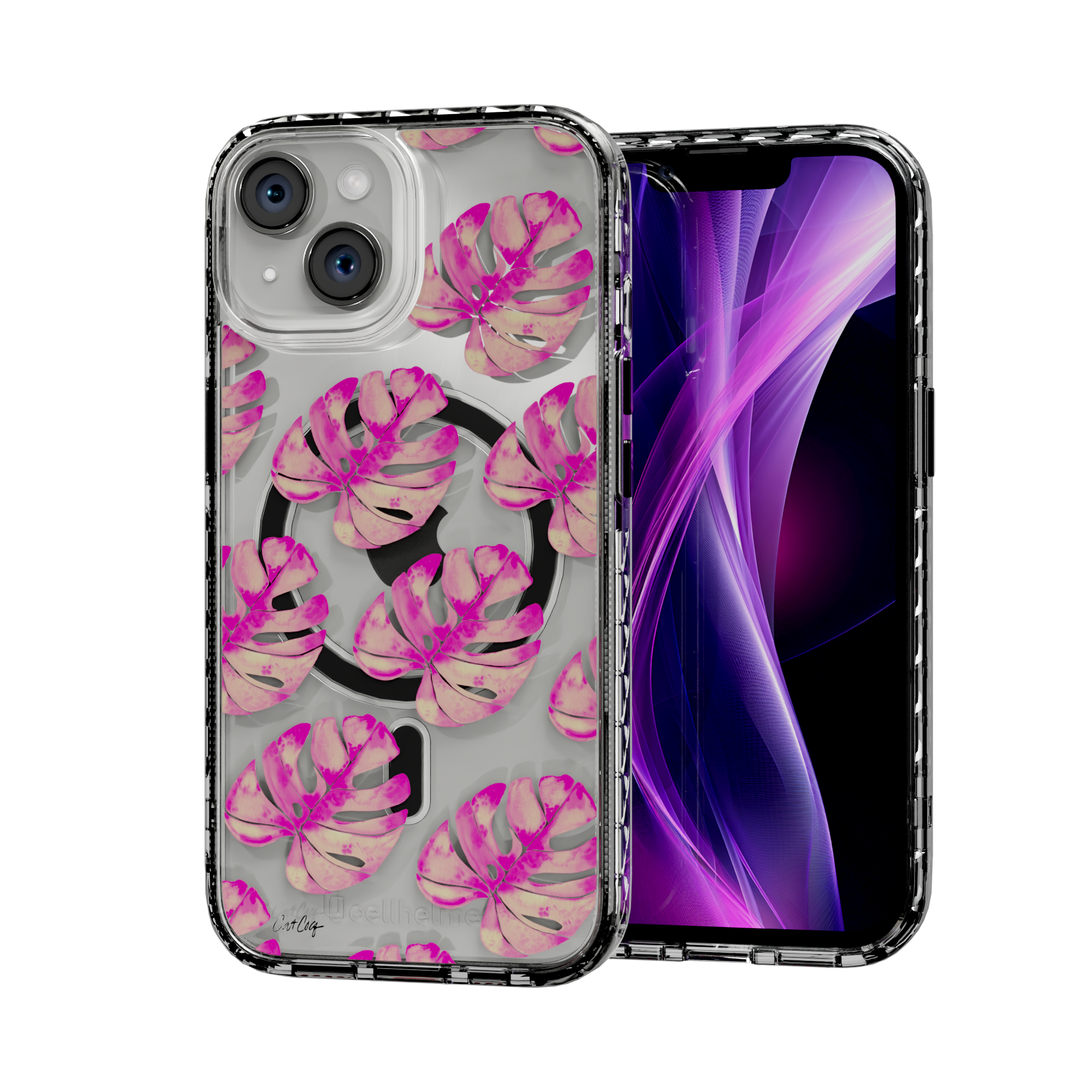 Pink Monstera by CatCoq | iPhone 14 Series |  MagSafe® Case iPhone 14 / Crystal Clear