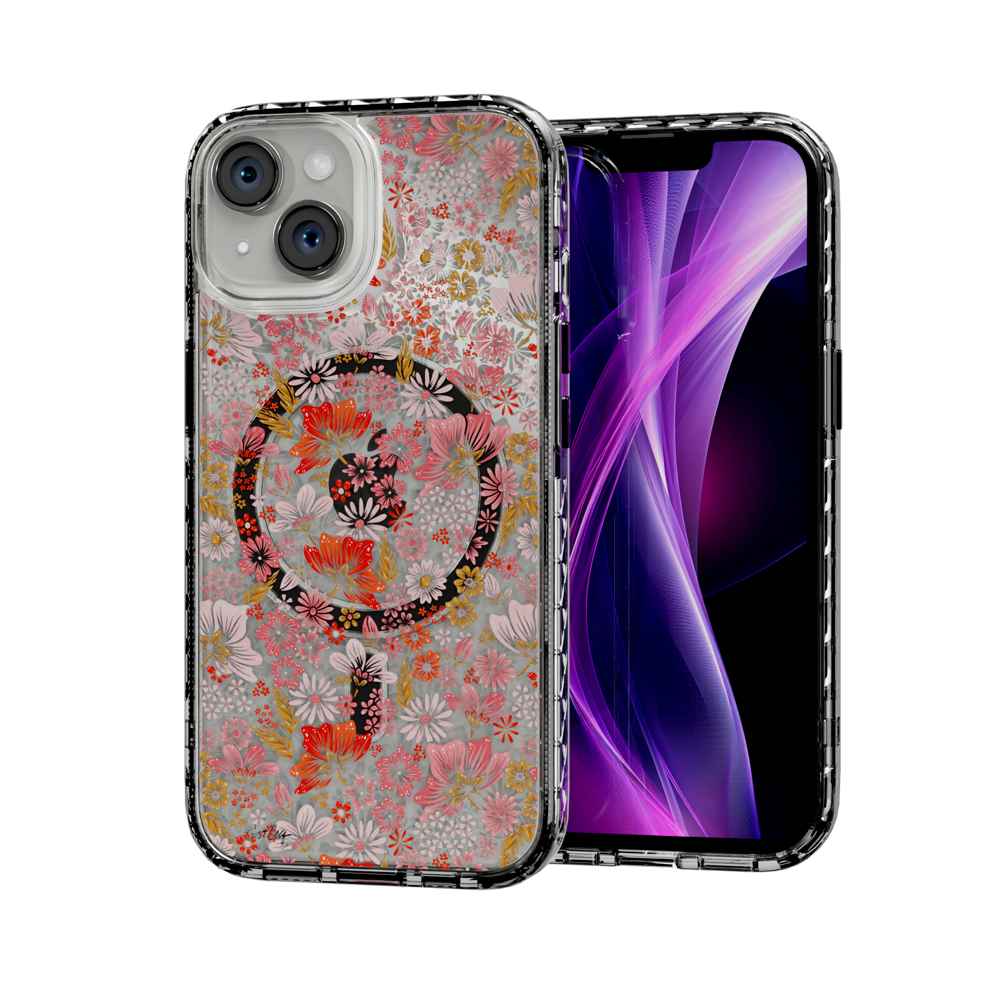 Retro Flower by CatCoq | iPhone 14 Series |  MagSafe® Case iPhone 14 / Crystal Clear