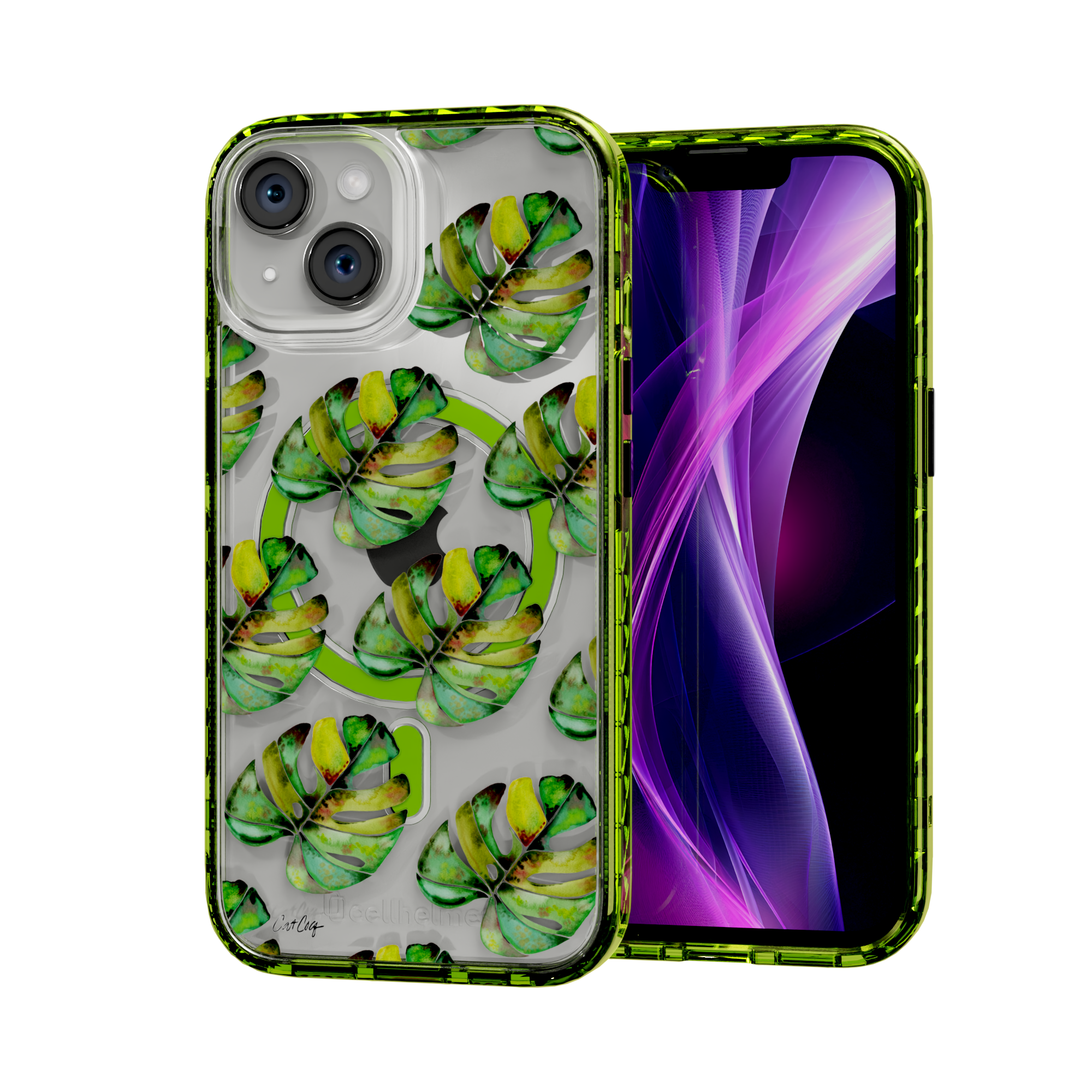 Green Monstera by CatCoq | iPhone 14 Series |  MagSafe® Case iPhone 14 / Electric Lime