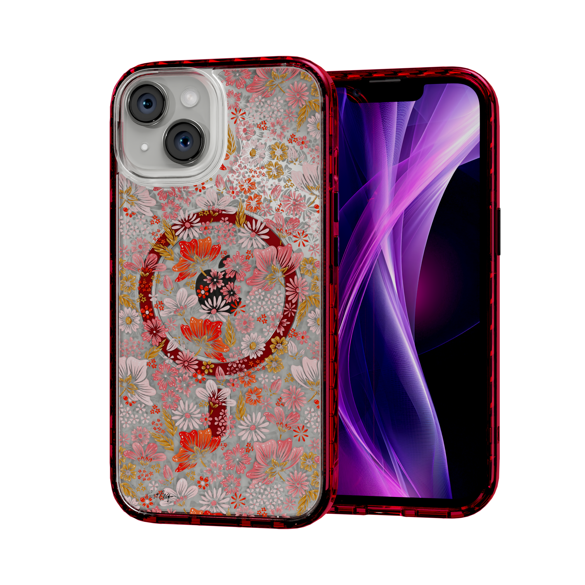 Retro Flower by CatCoq | iPhone 14 Series |  MagSafe® Case iPhone 14 / Turbo Red