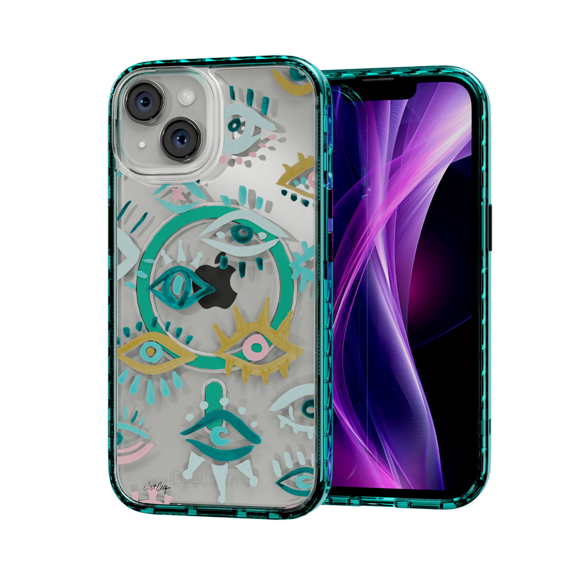 Mystic Eyes by CatCoq | iPhone 14 Series |  MagSafe® Case iPhone 14 / Seafoam Green