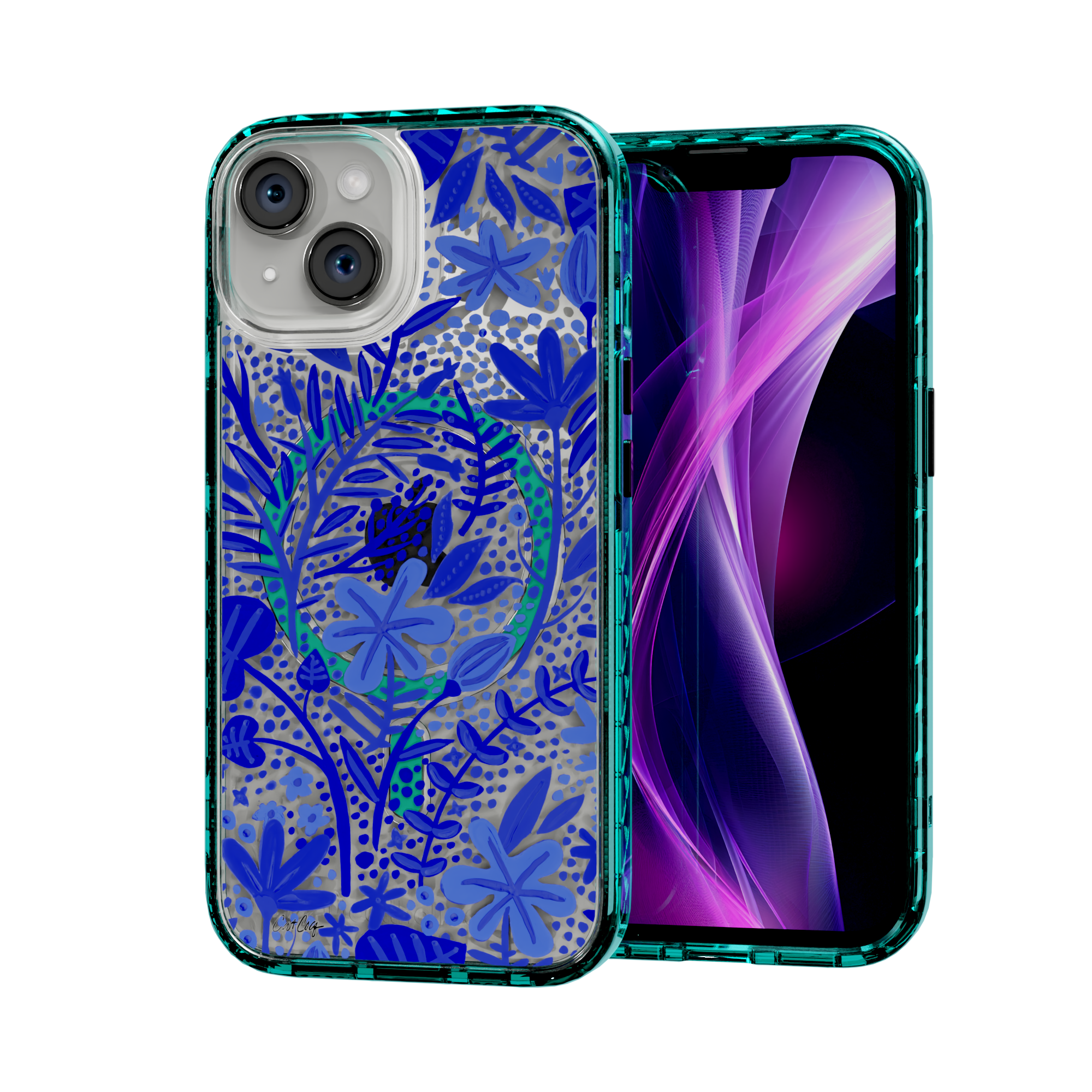 Garden Navy by CatCoq | iPhone 14 Series |  MagSafe® Case iPhone 14 / Seafoam Green