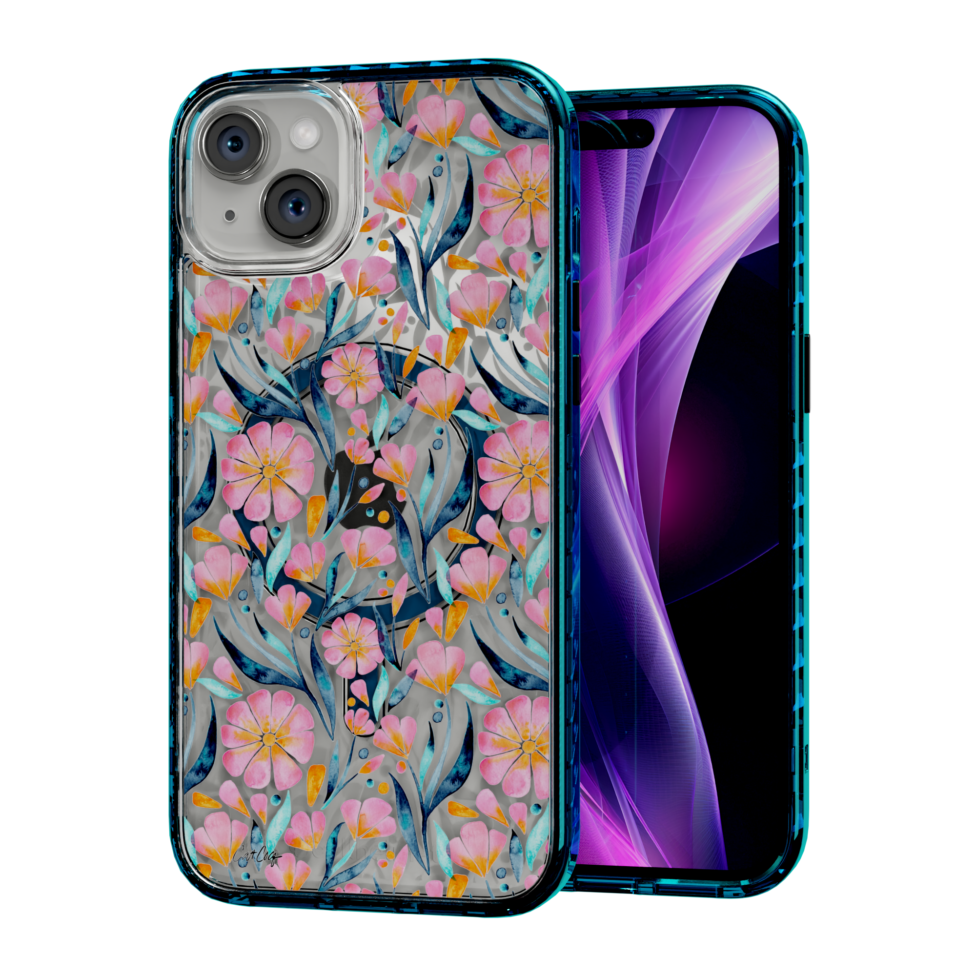 Sweet Florals by CatCoq | iPhone 14 Series |  MagSafe® Case iPhone 14 Plus / Deep Sea Blue