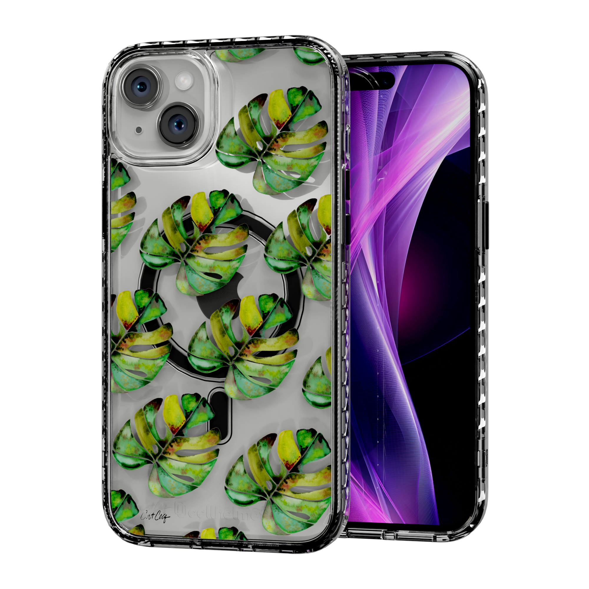 Green Monstera by CatCoq | iPhone 14 Series |  MagSafe® Case iPhone 14 Plus / Crystal Clear