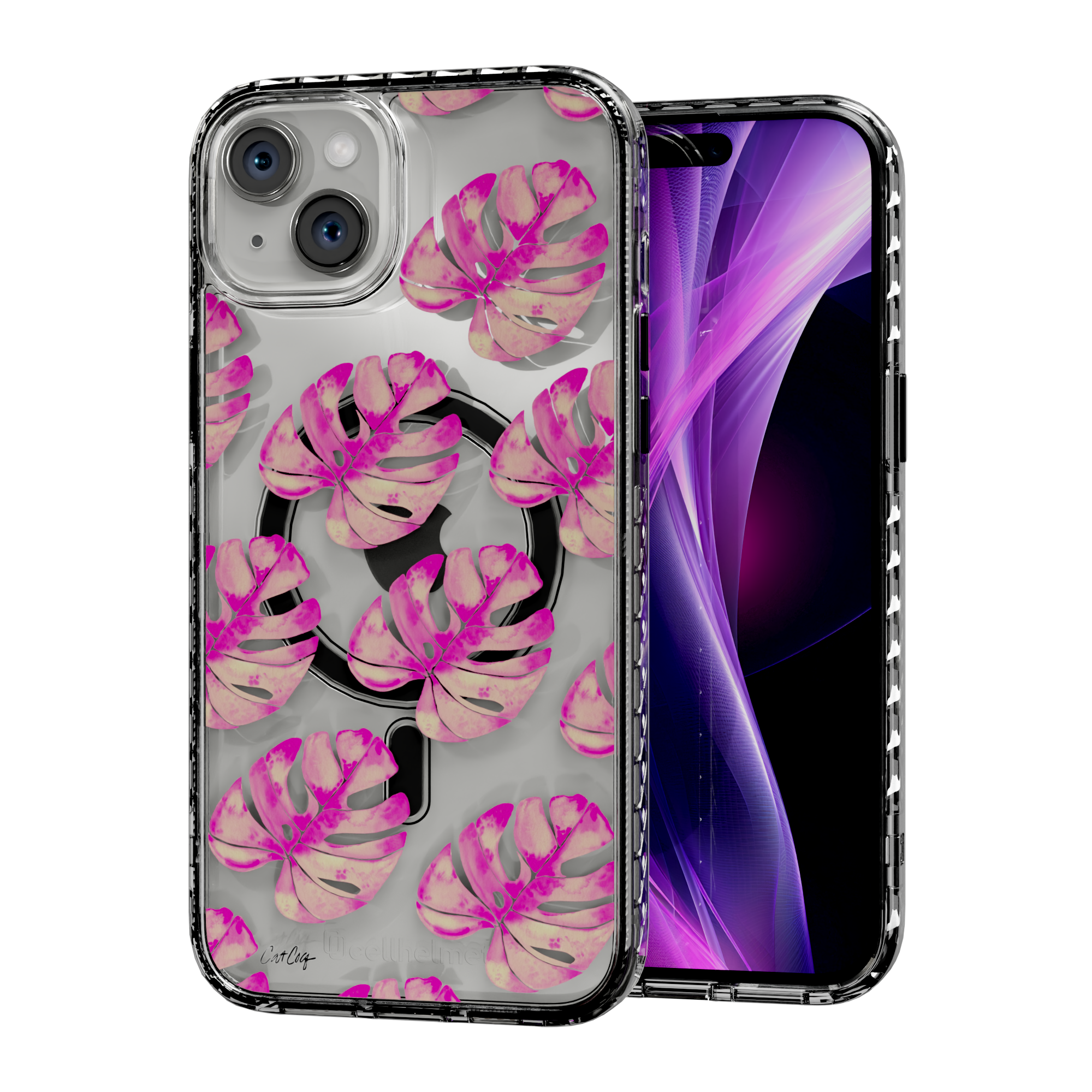 Pink Monstera by CatCoq | iPhone 14 Series |  MagSafe® Case iPhone 14 Plus / Crystal Clear