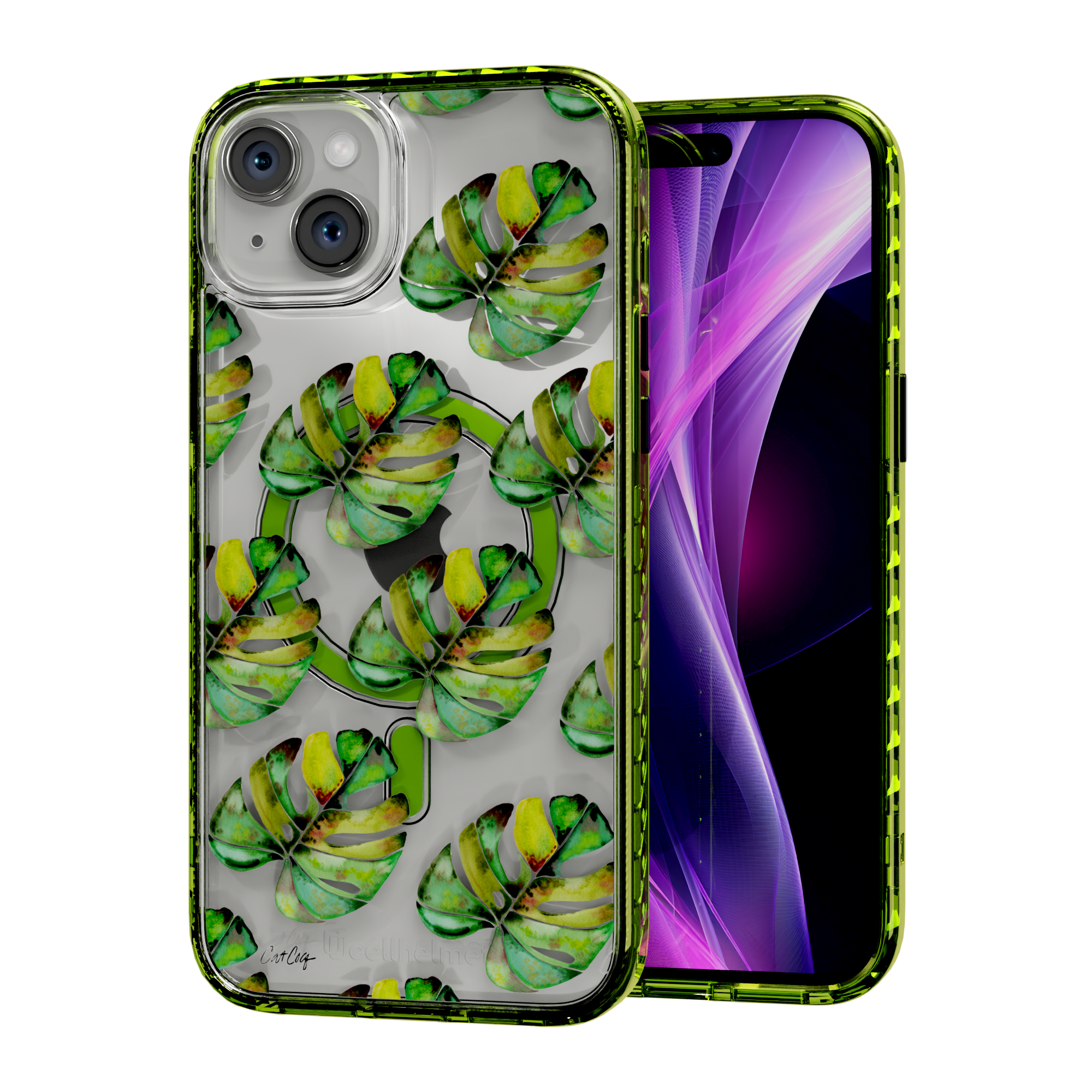 Green Monstera by CatCoq | iPhone 14 Series |  MagSafe® Case iPhone 14 Plus / Electric Lime