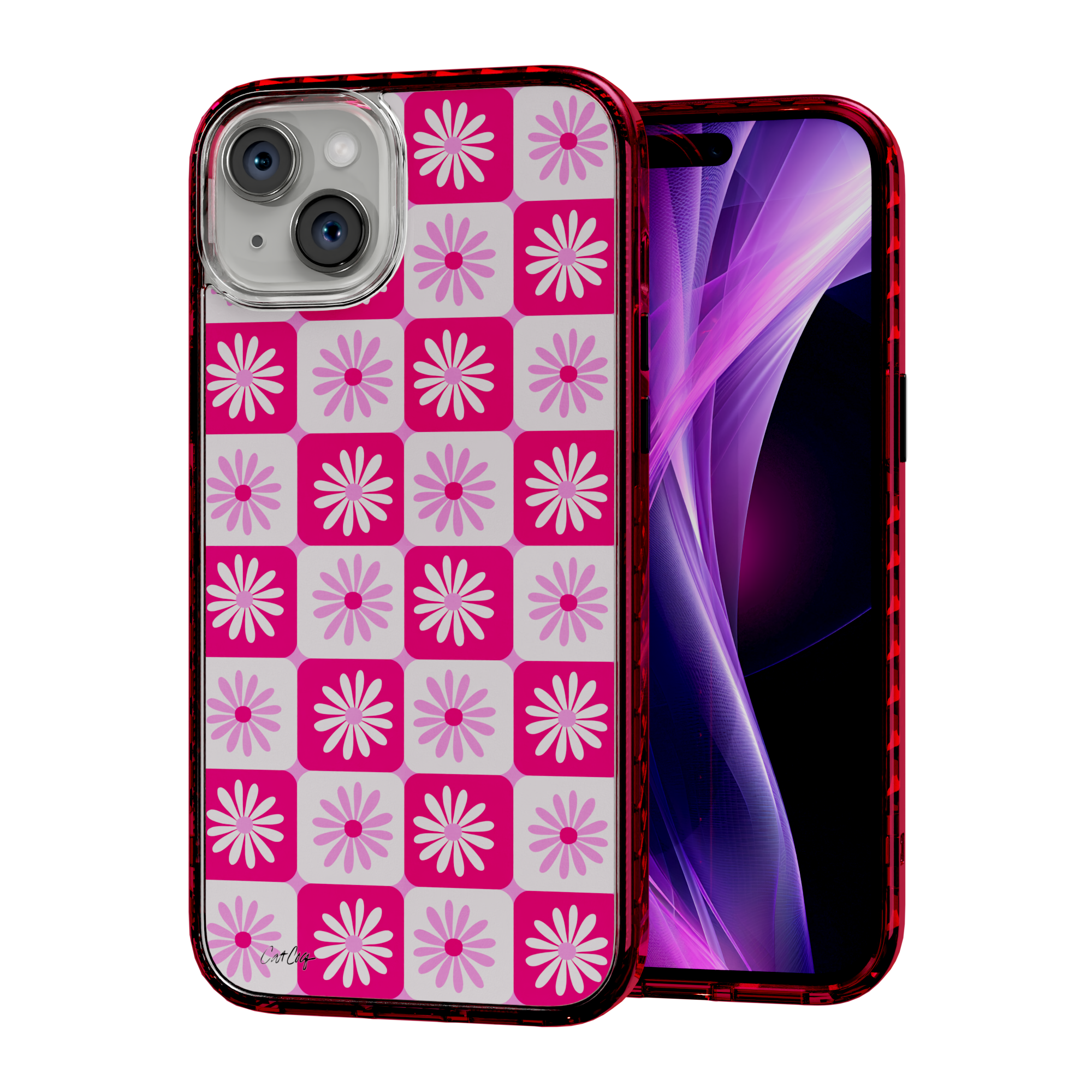 Checkered Daisies by CatCoq | iPhone 14 Series |  MagSafe® Case iPhone 14 Plus / Turbo Red