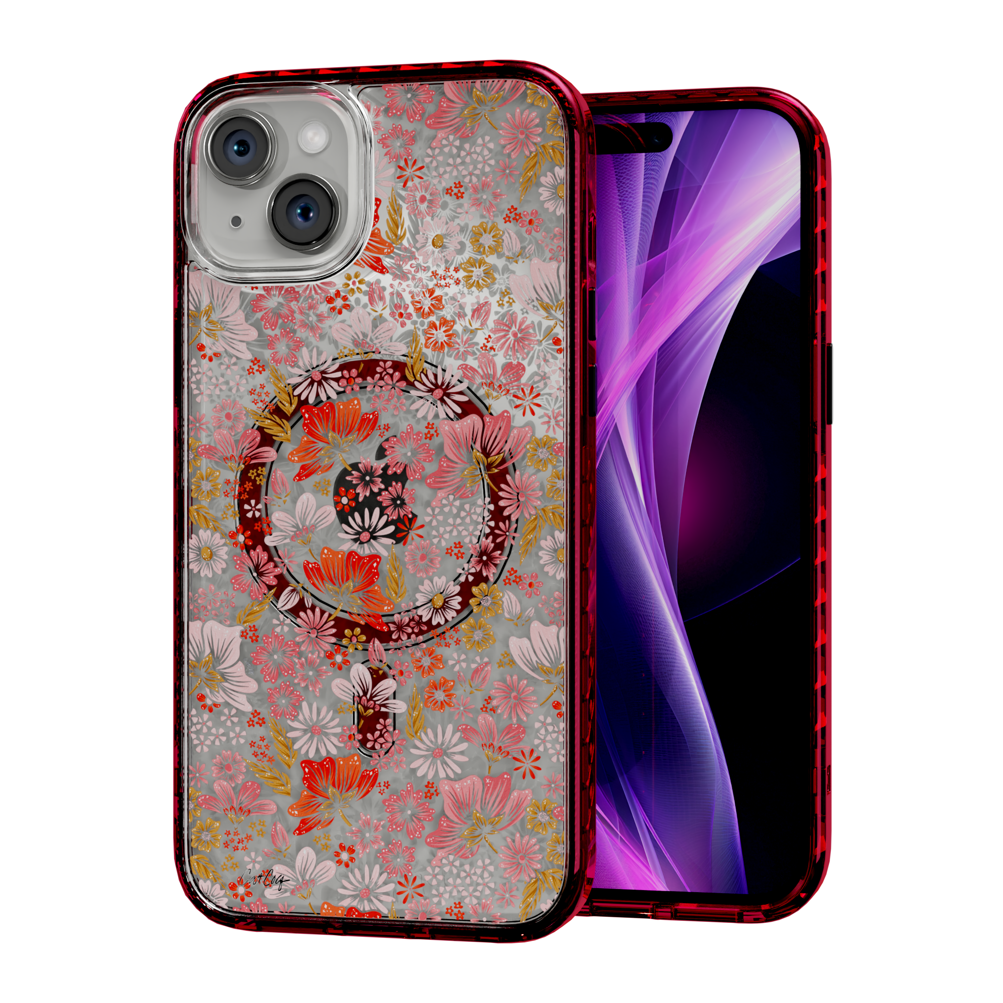 Retro Flower by CatCoq | iPhone 14 Series |  MagSafe® Case iPhone 14 Plus / Turbo Red