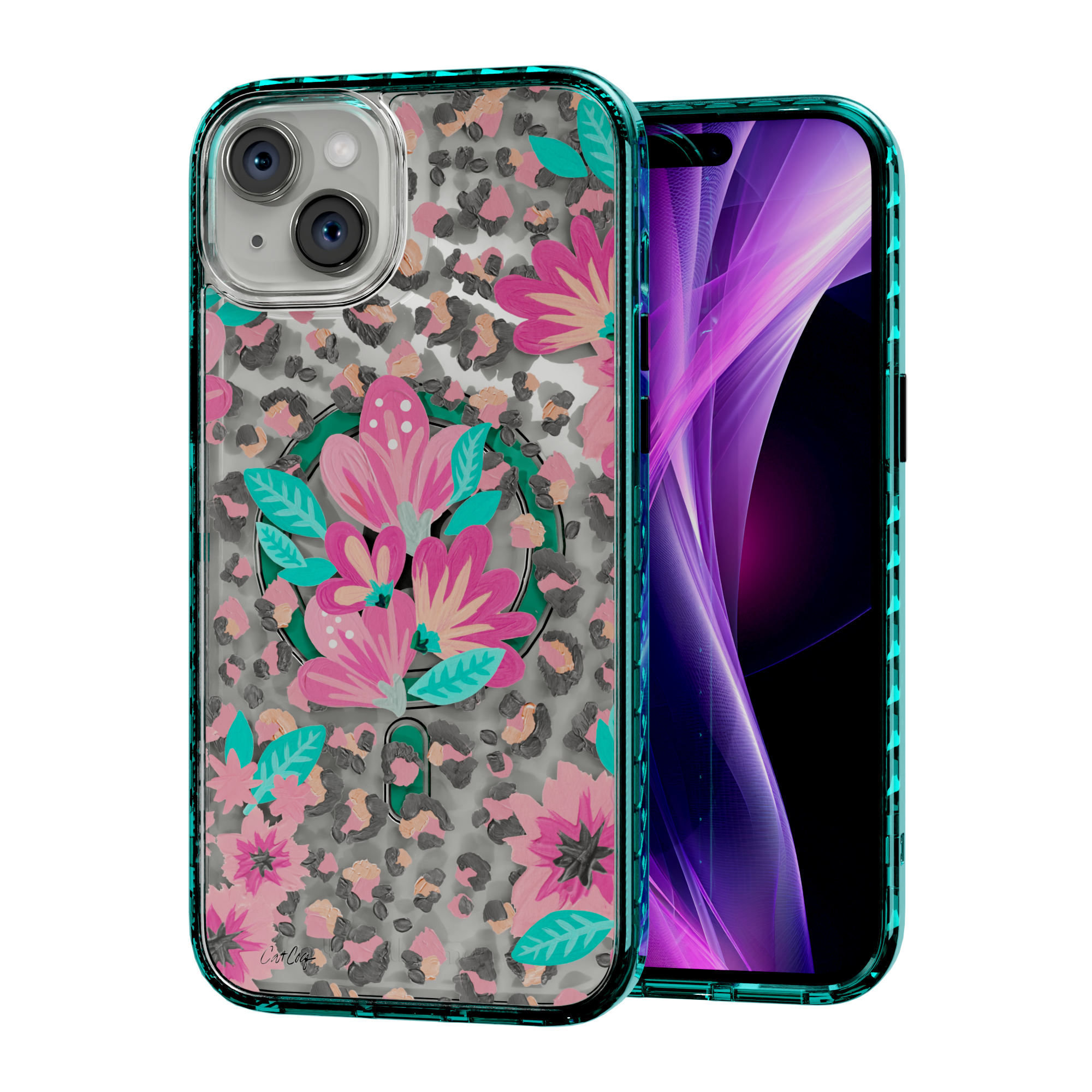 Floral Leopard by CatCoq | iPhone 14 Series |  MagSafe® Case iPhone 14 Plus / Seafoam Green