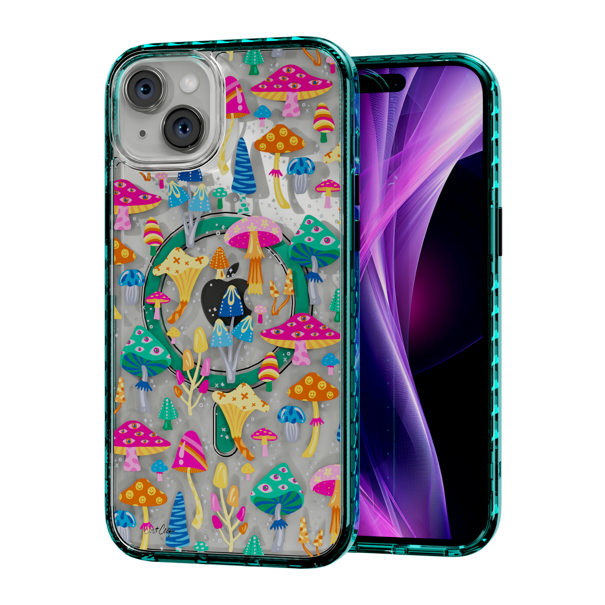 Mystic Mushrooms by CatCoq | iPhone 14 Series |  MagSafe® Case iPhone 14 Plus / Seafoam Green