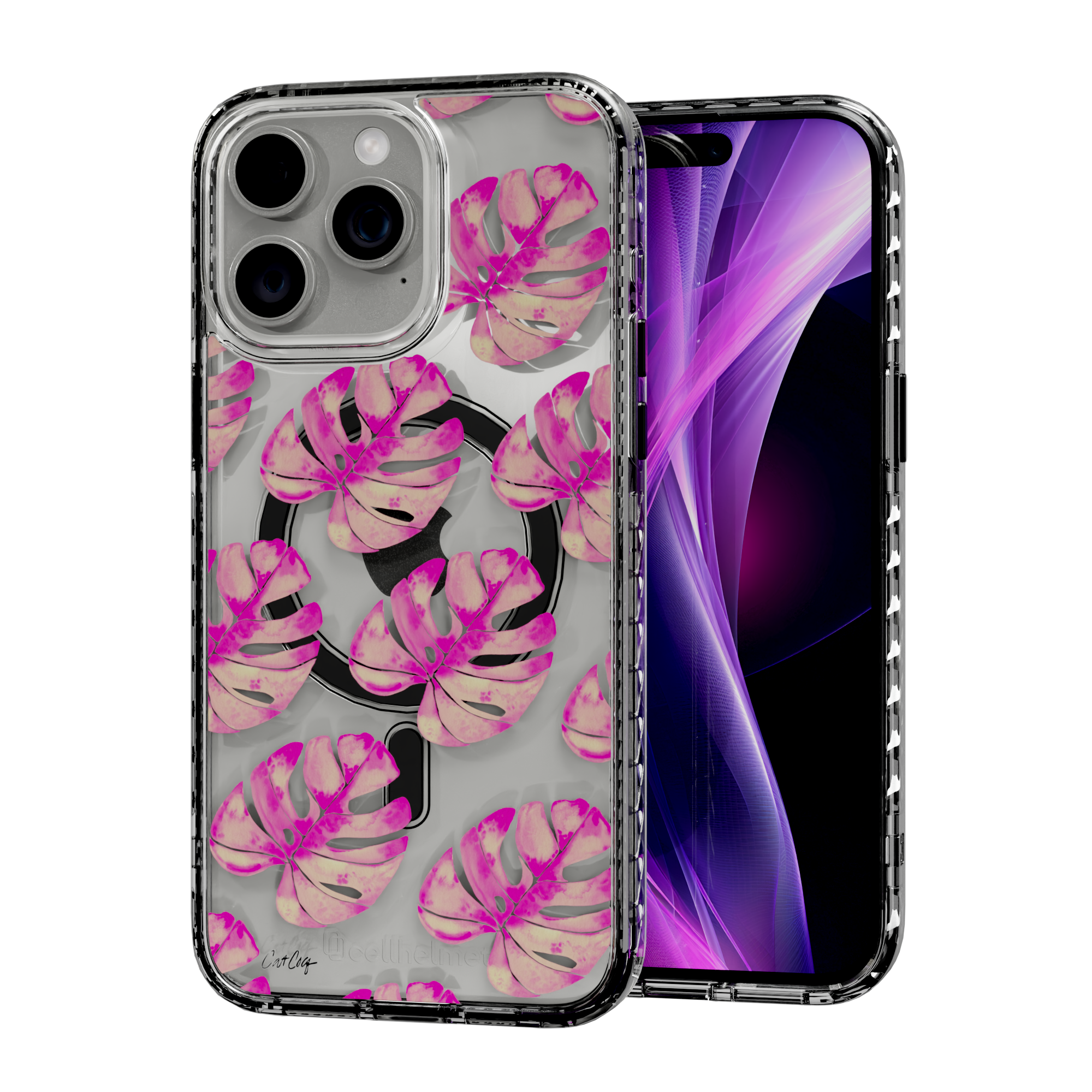 Pink Monstera by CatCoq | iPhone 14 Series |  MagSafe® Case iPhone 14 Pro Max / Crystal Clear