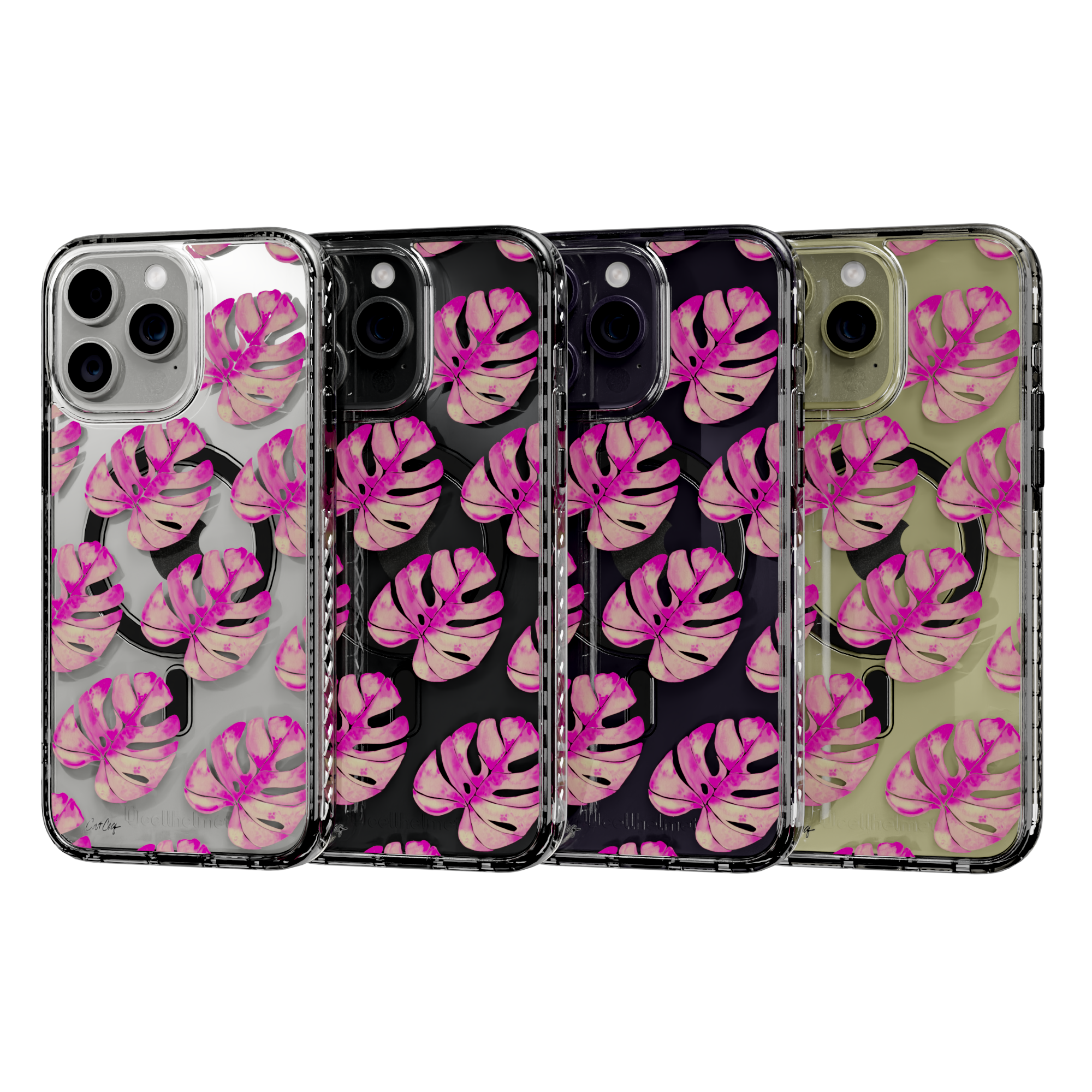 Pink Monstera by CatCoq | iPhone 14 Series |  MagSafe® Case iPhone 14 Pro Max / Crystal Clear