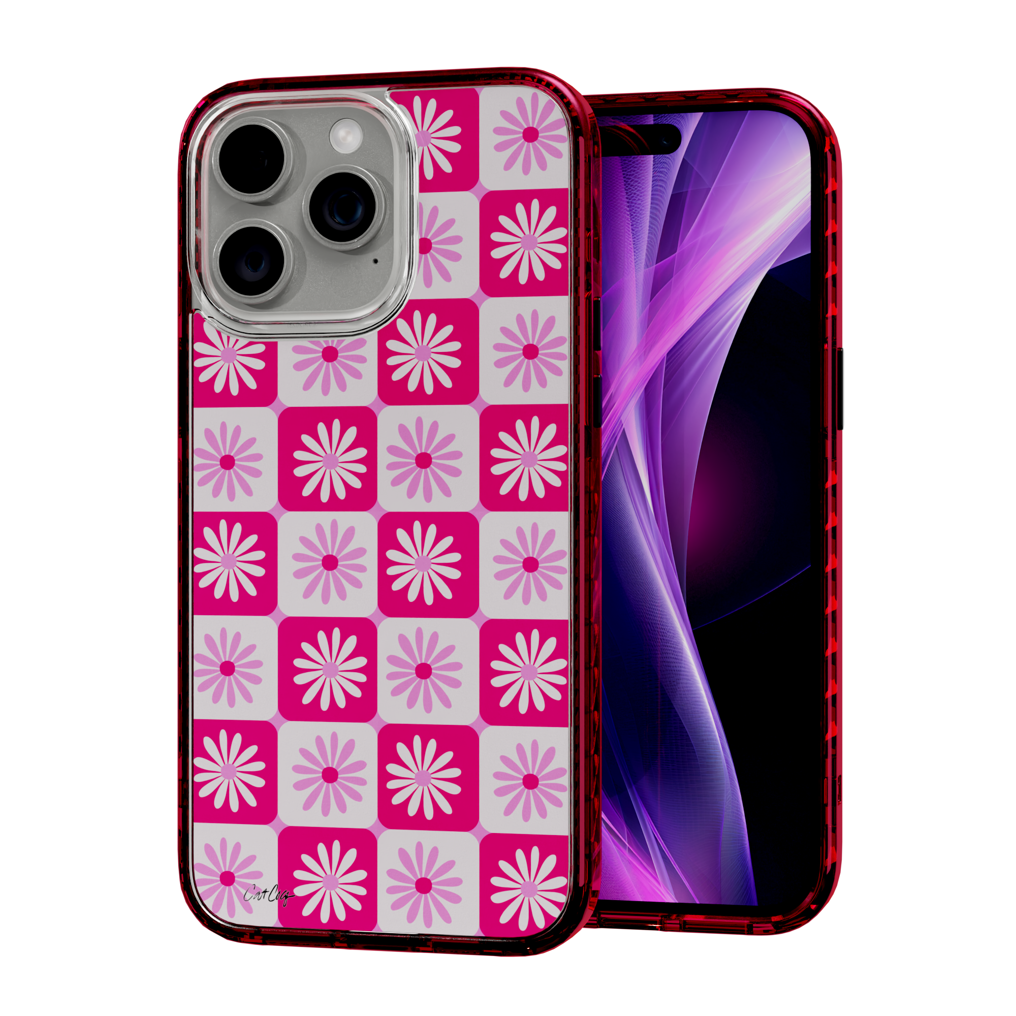 Checkered Daisies by CatCoq | iPhone 14 Series |  MagSafe® Case iPhone 14 Pro Max / Turbo Red