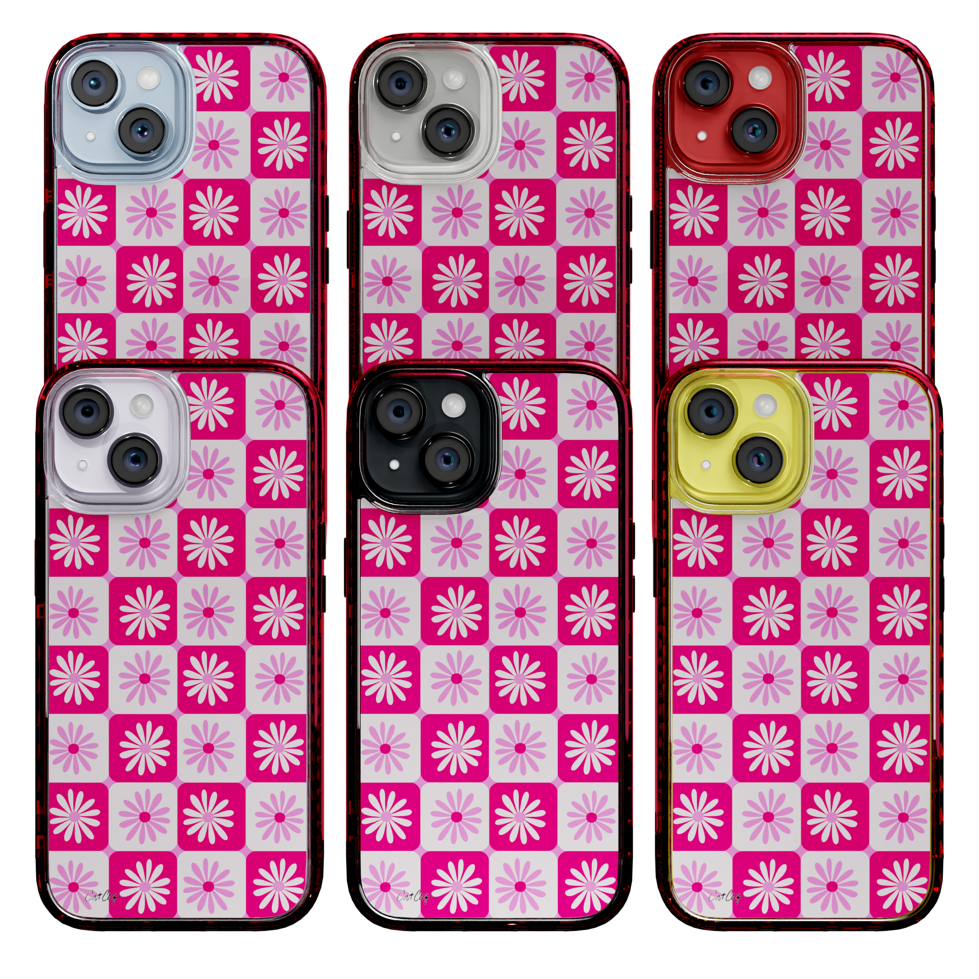 Checkered Daisies by CatCoq | iPhone 14 Series |  MagSafe® Case iPhone 14 Pro Max / Turbo Red