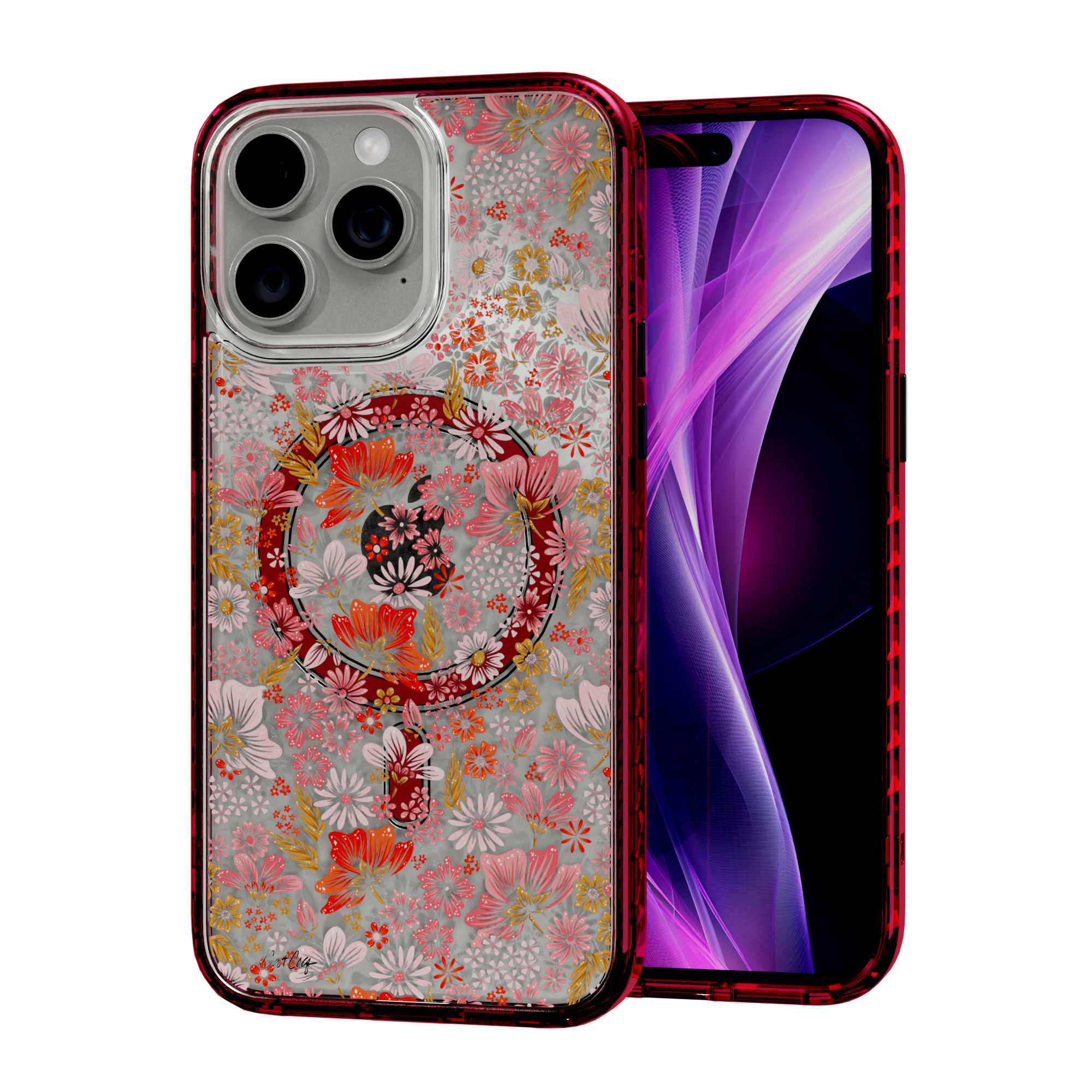 Retro Flower by CatCoq | iPhone 14 Series |  MagSafe® Case iPhone 14 Pro Max / Turbo Red