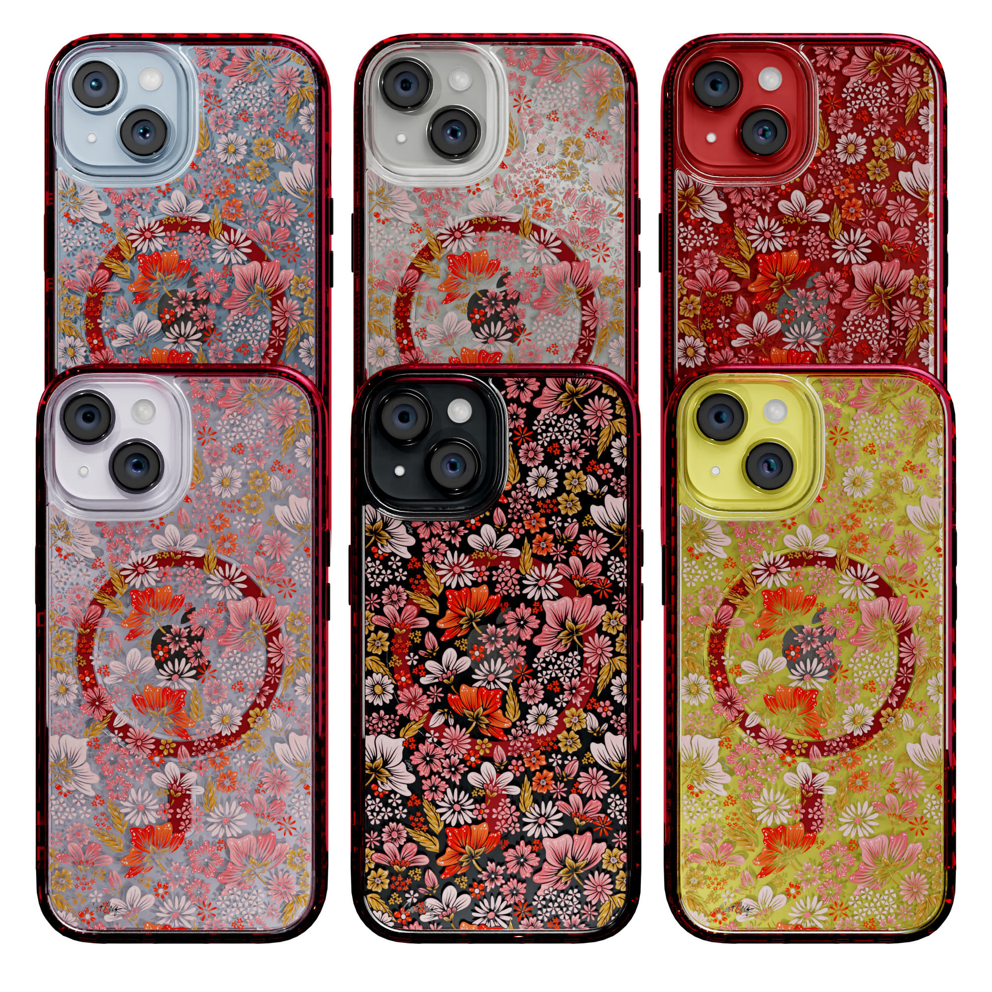 Retro Flower by CatCoq | iPhone 14 Series |  MagSafe® Case iPhone 14 Pro Max / Turbo Red