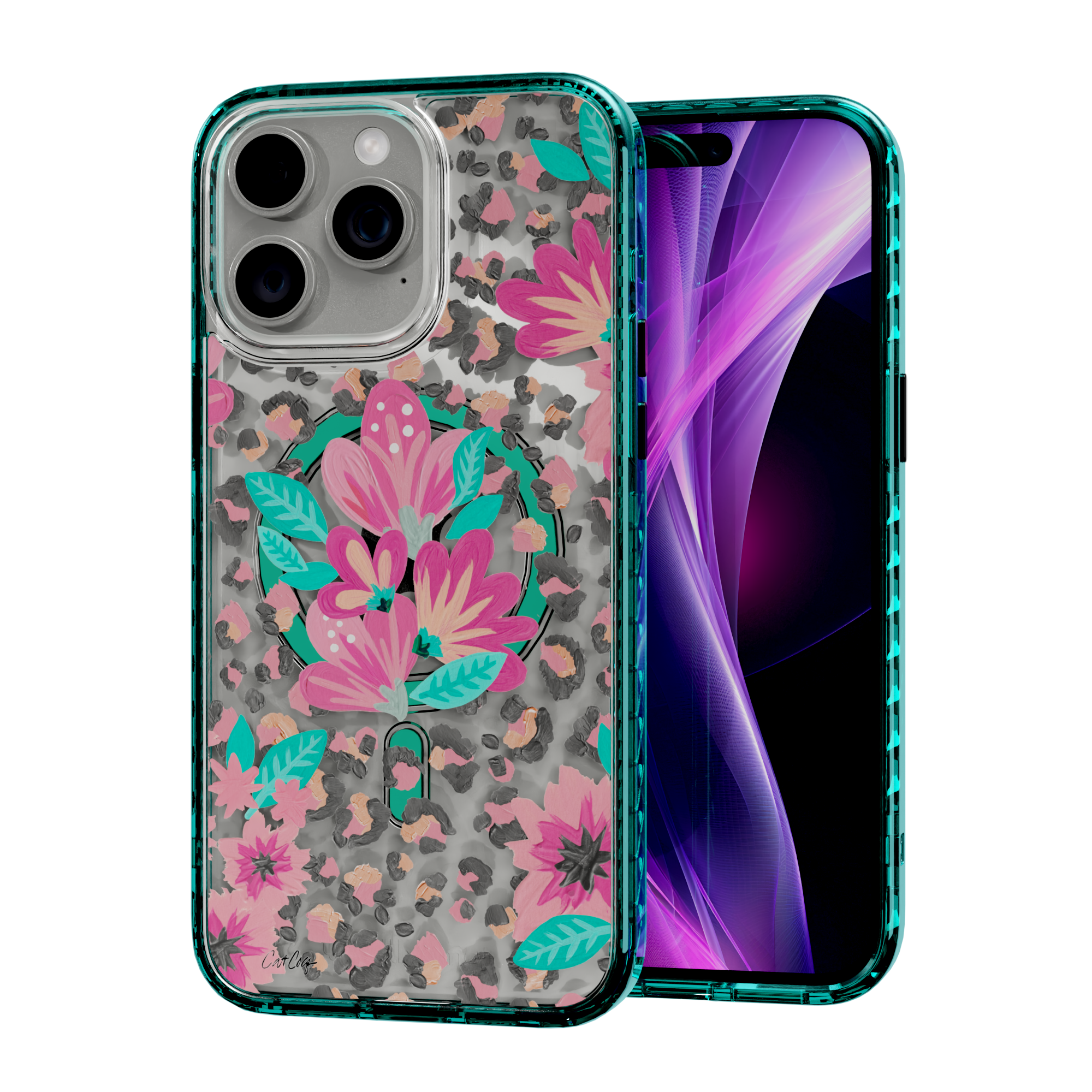 Floral Leopard by CatCoq | iPhone 14 Series |  MagSafe® Case iPhone 14 Pro Max / Seafoam Green