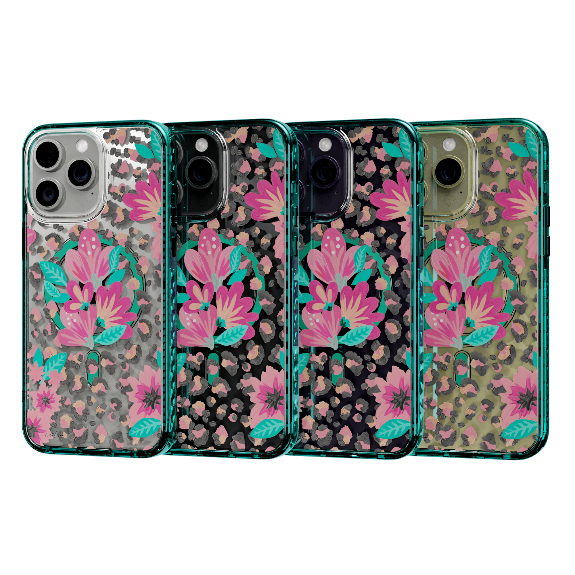 Floral Leopard by CatCoq | iPhone 14 Series |  MagSafe® Case iPhone 14 Pro Max / Seafoam Green