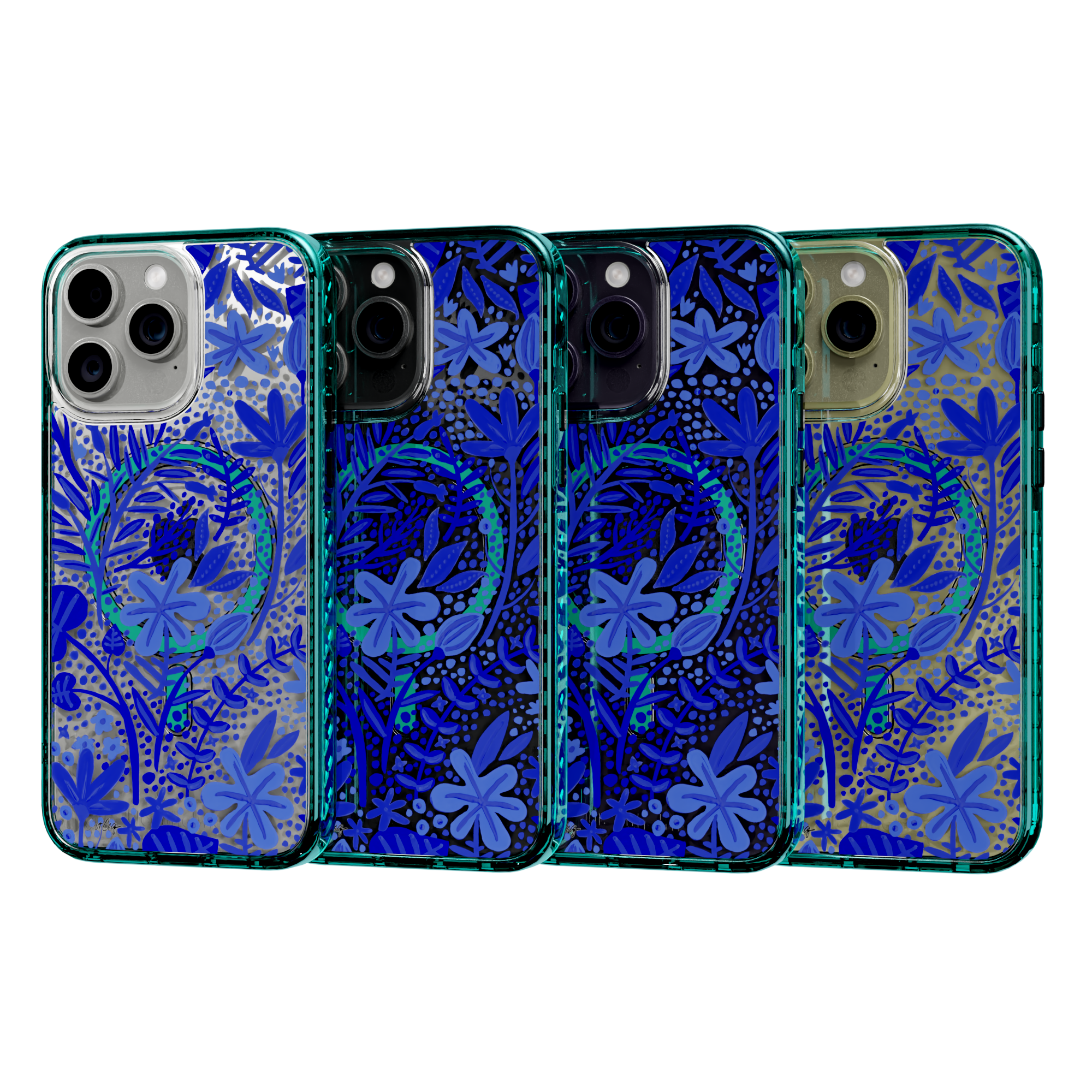 Garden Navy by CatCoq | iPhone 14 Series |  MagSafe® Case iPhone 14 Pro Max / Seafoam Green