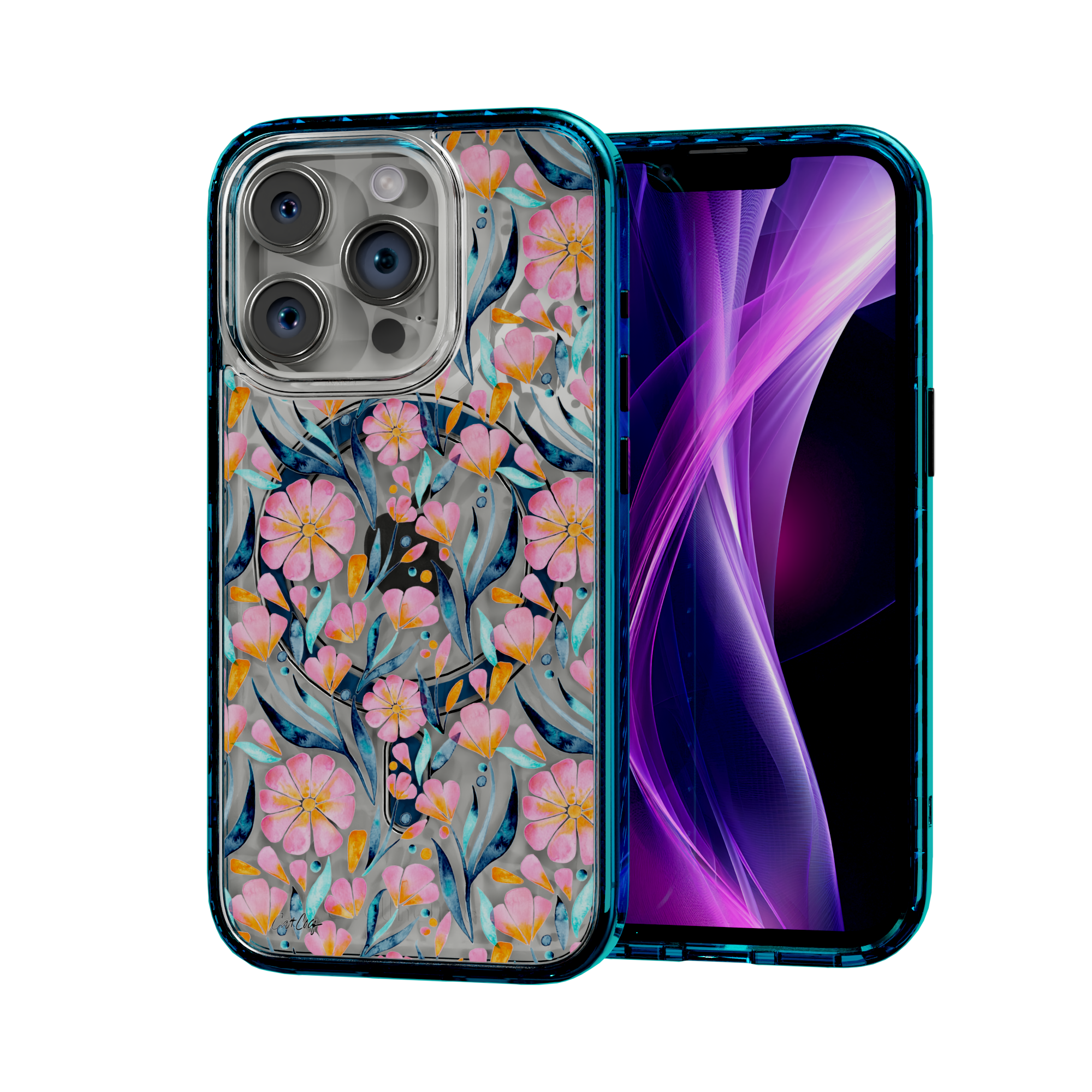 Sweet Florals by CatCoq | iPhone 14 Series |  MagSafe® Case iPhone 14 Pro / Deep Sea Blue