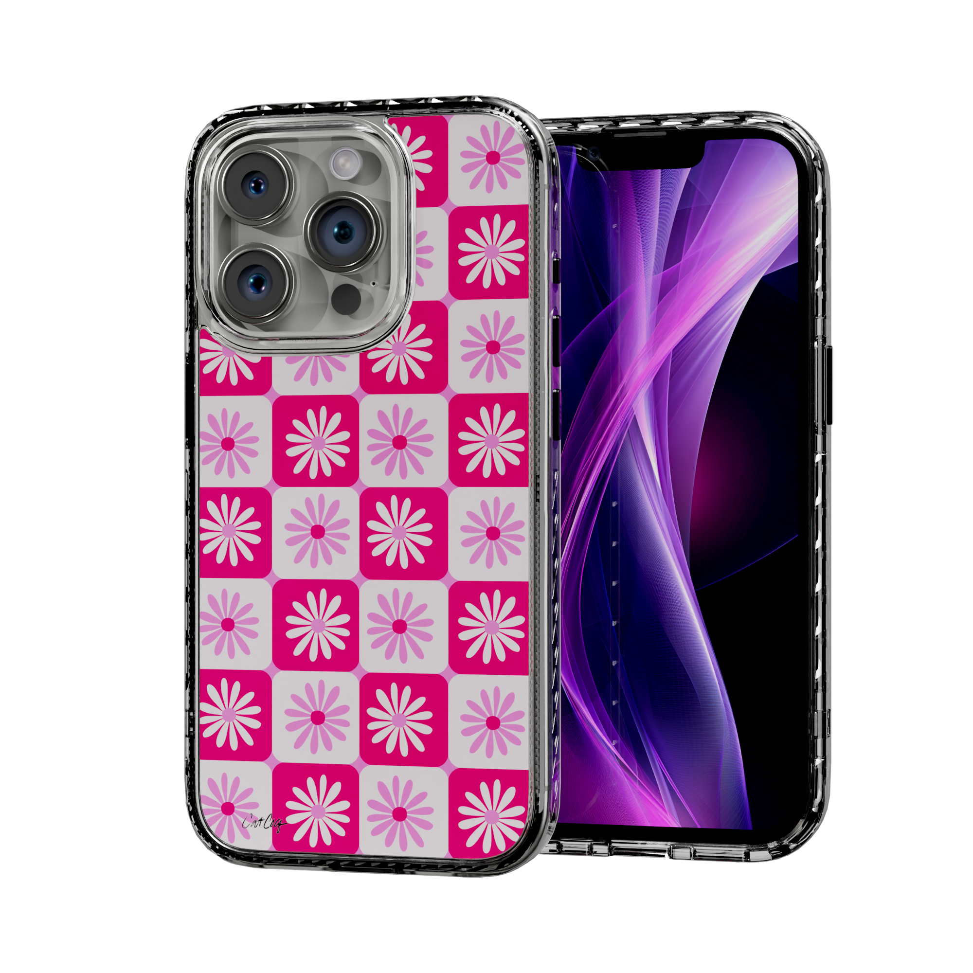 Checkered Daisies by CatCoq | iPhone 14 Series |  MagSafe® Case iPhone 14 Pro / Crystal Clear